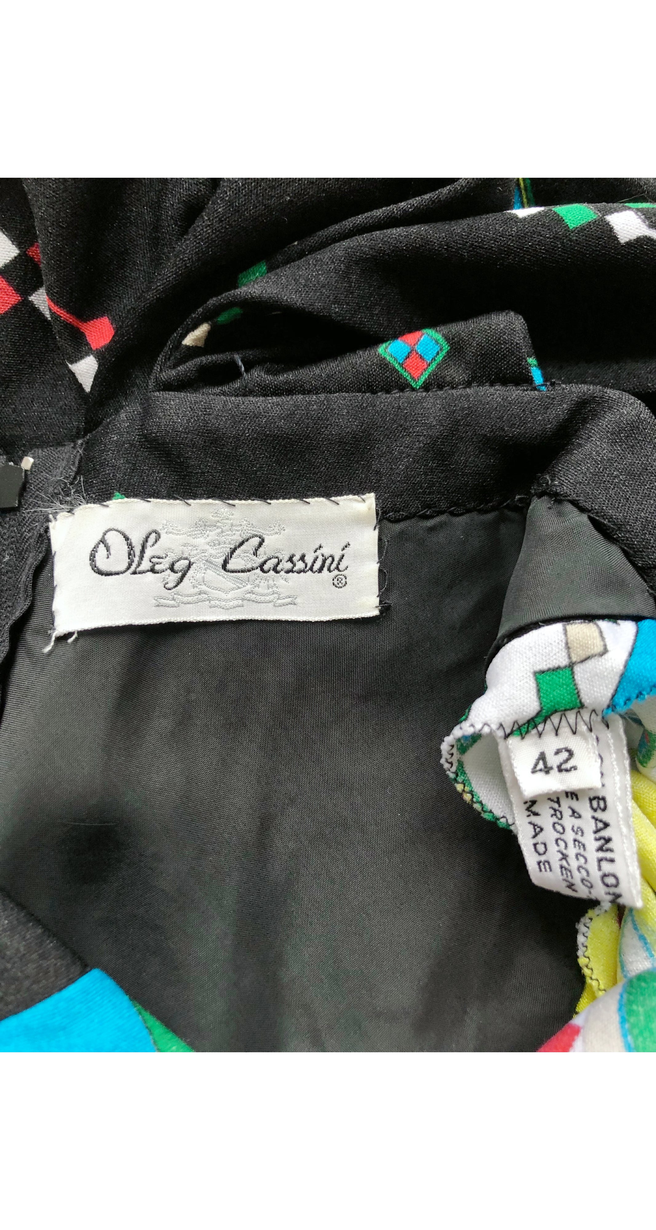 1970s Geometric Black Jersey Cross Back Maxi Dress