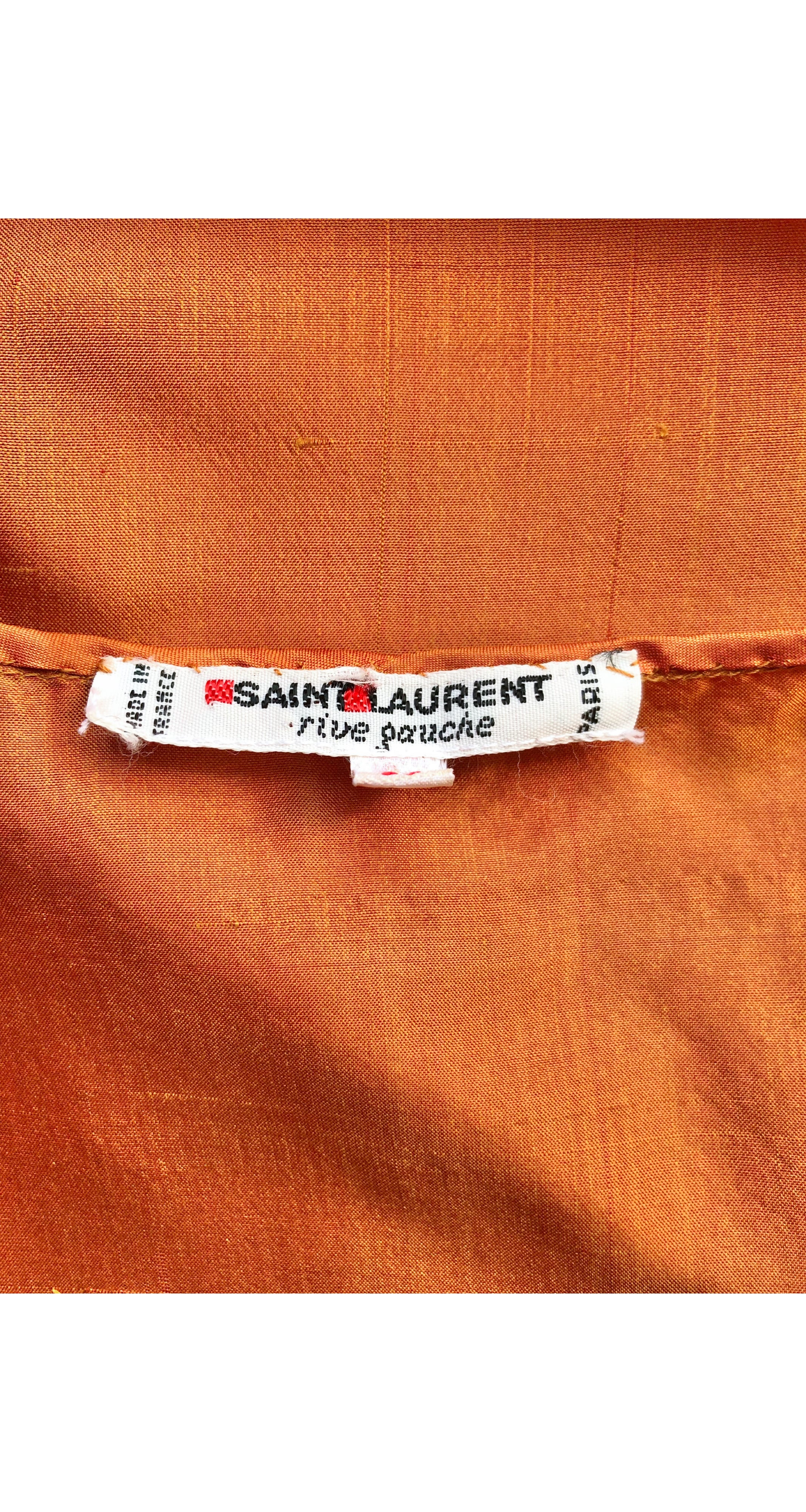 1980s Iridescent Burnt Orange Silk Taffeta Puff Sleeve Blouse