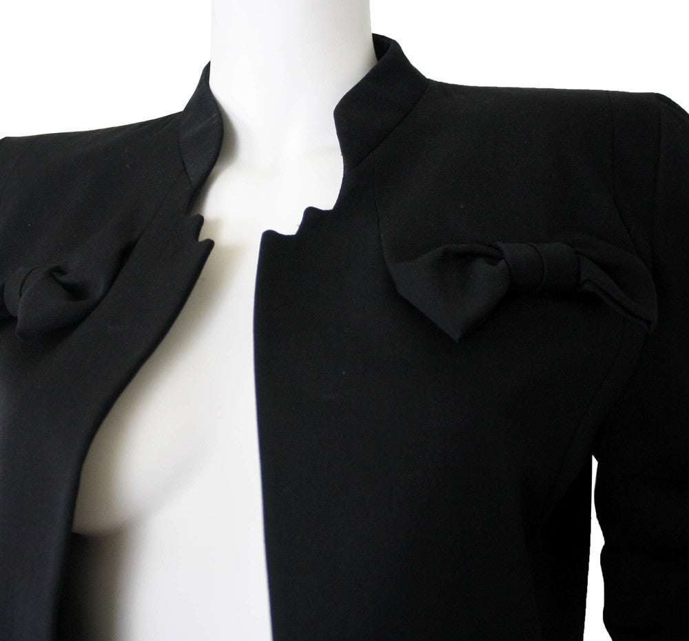 Couture 1980s Black Wool Bow Jacket