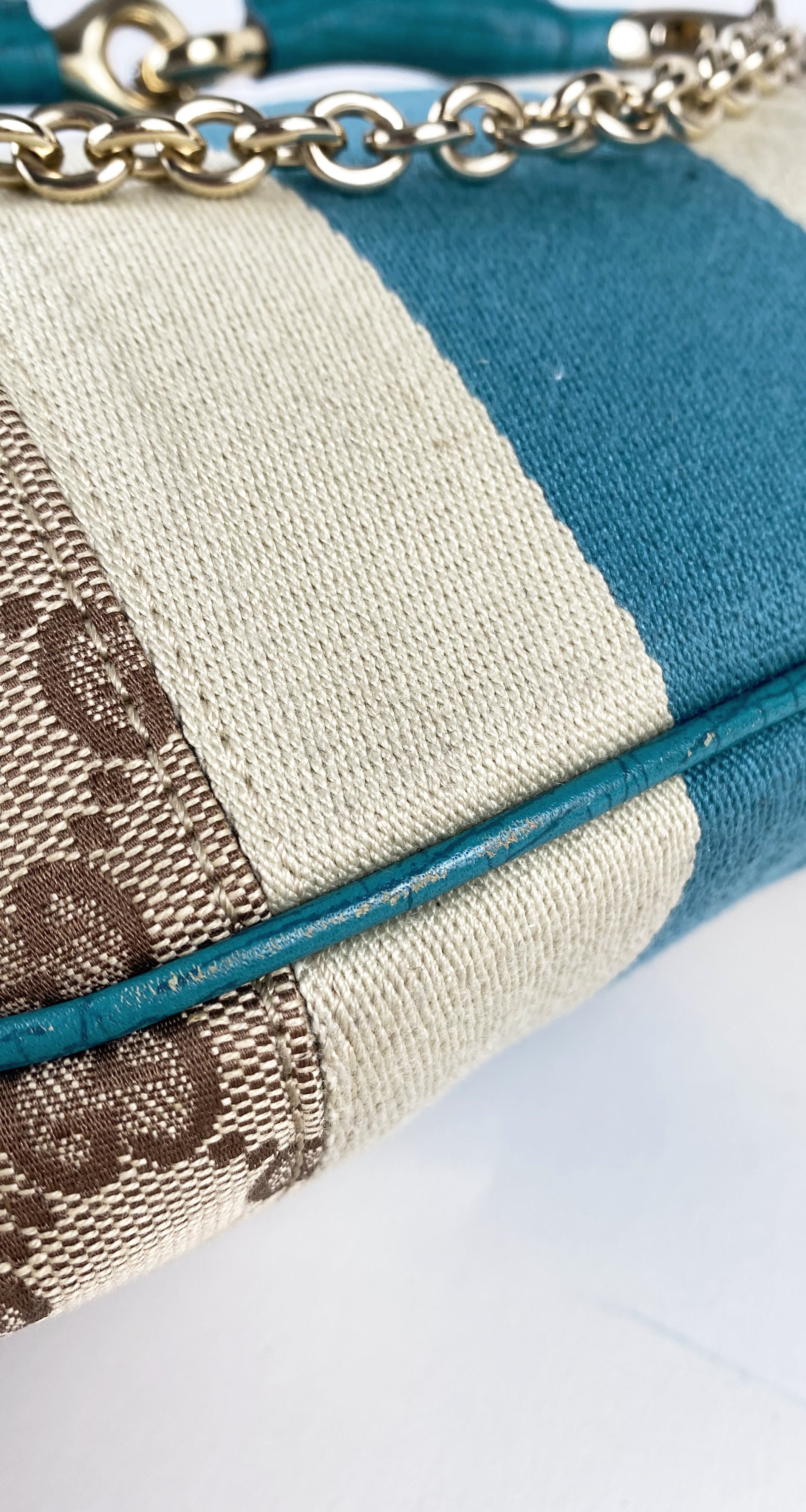 2000s Monogram Canvas & Teal Leather Horsebit Hobo Bag