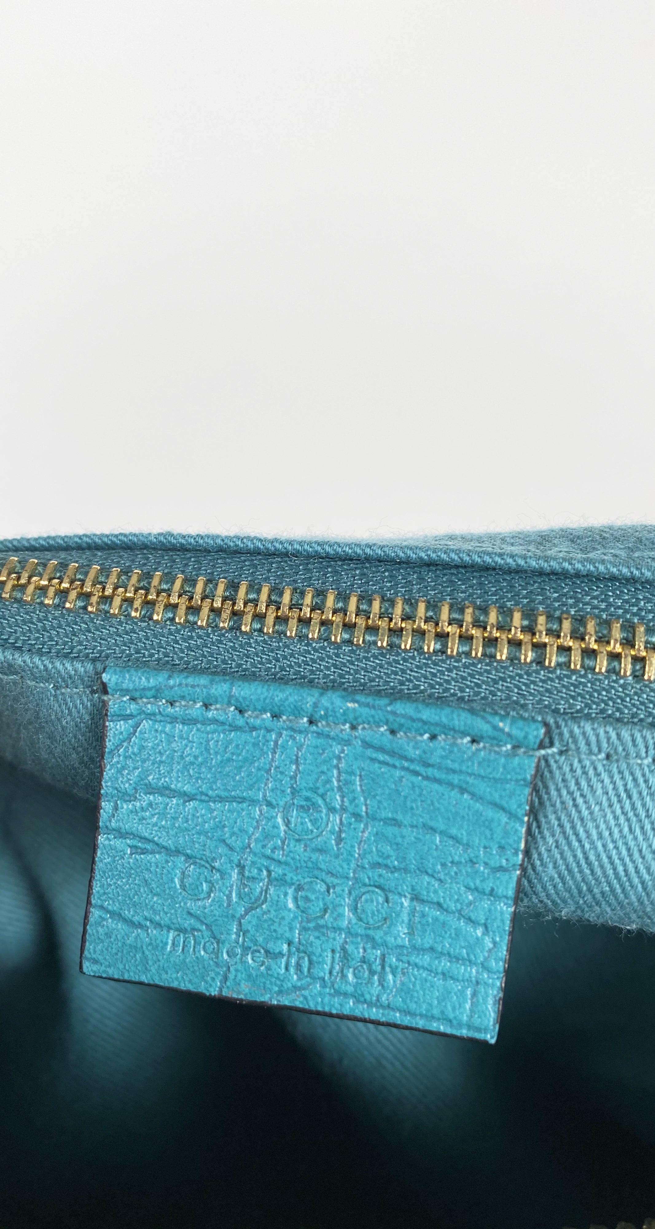 2000s Monogram Canvas & Teal Leather Horsebit Hobo Bag