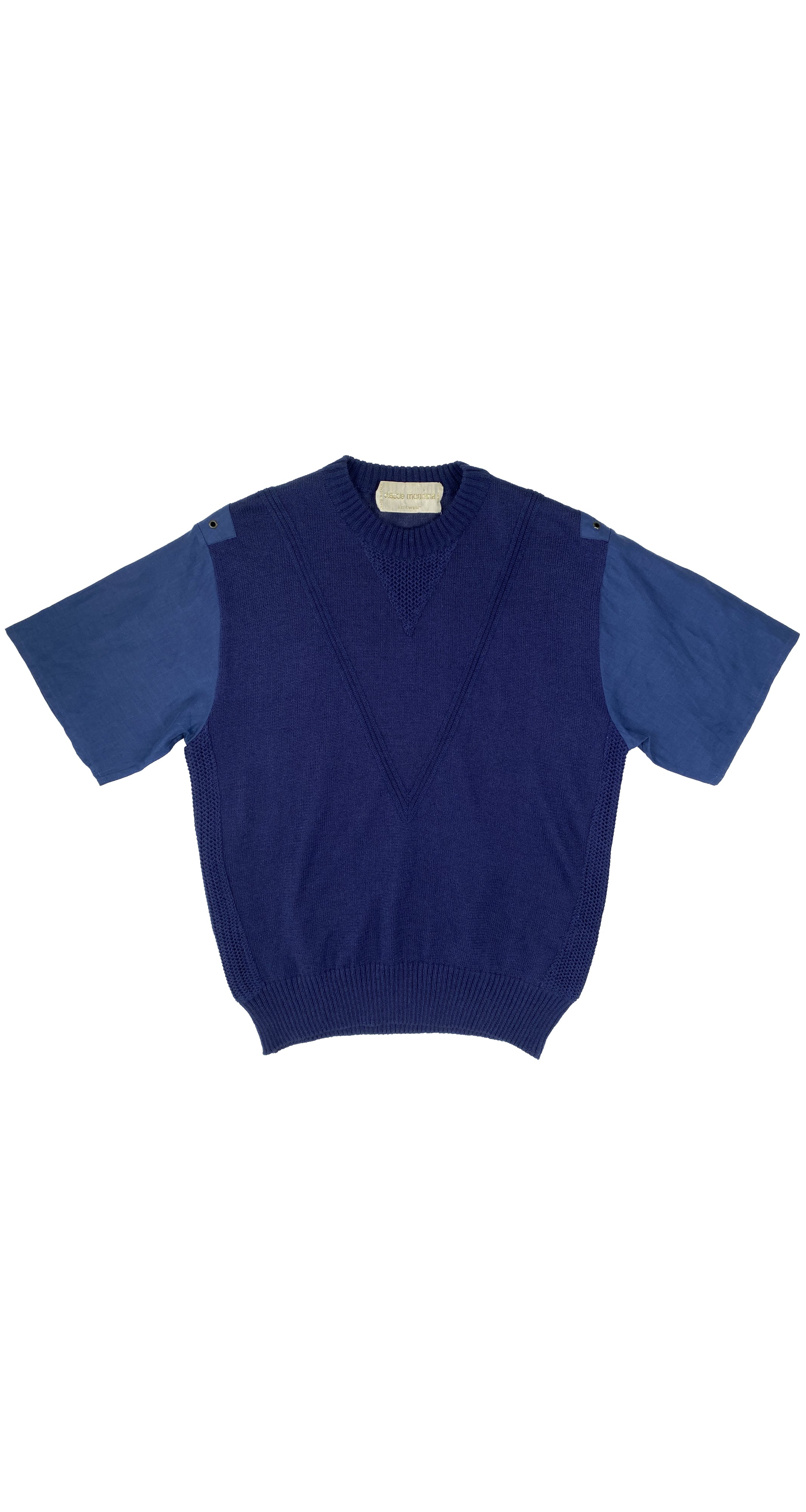 1980s Men's Navy Blue Linen & Cotton Knit Top