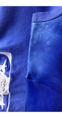 1980s Blue Emblem Logo Silk Organza & Cotton T-Shirt