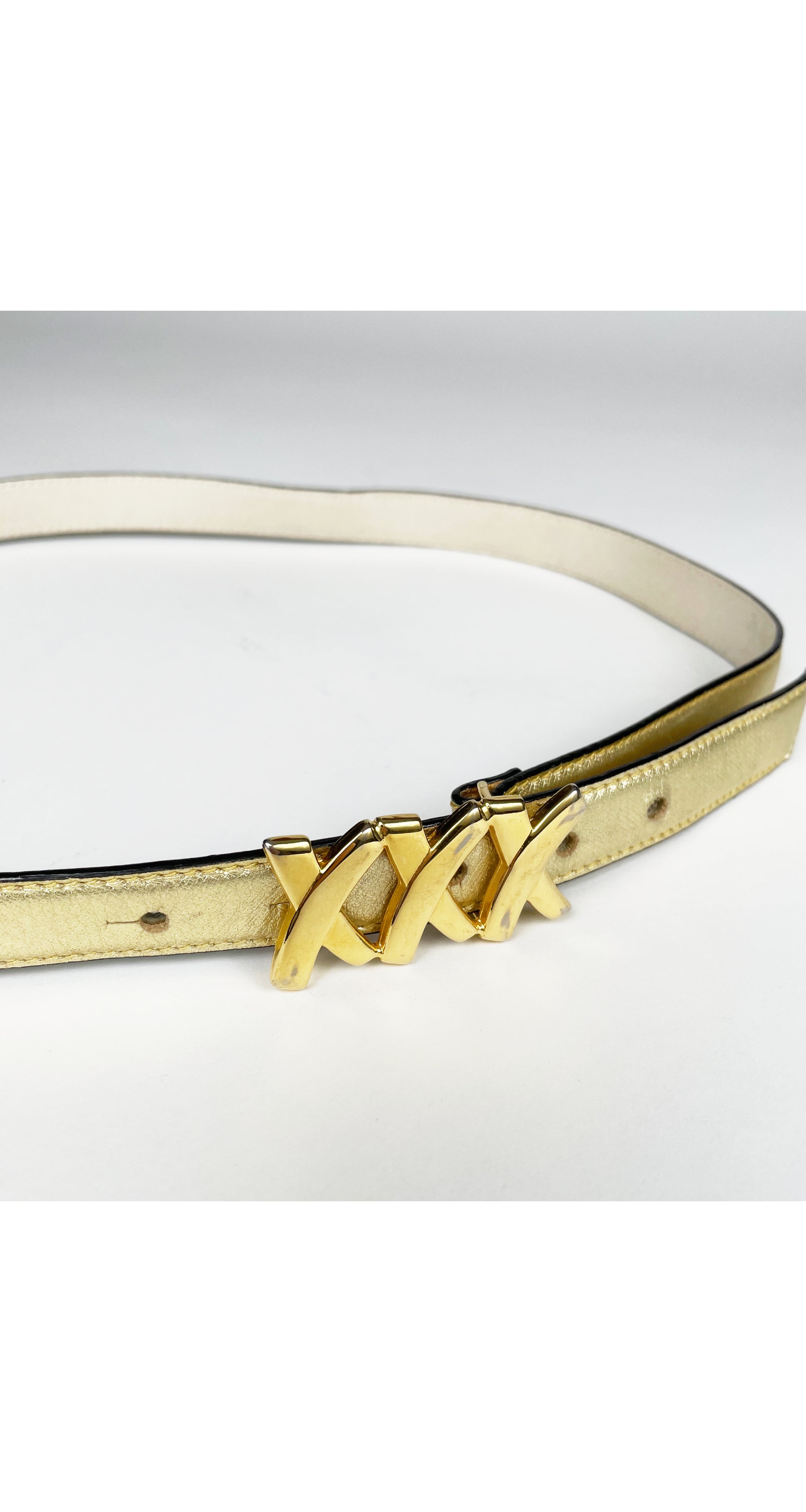 1980s "XXX" Buckle Thin Gold Leather Belt
