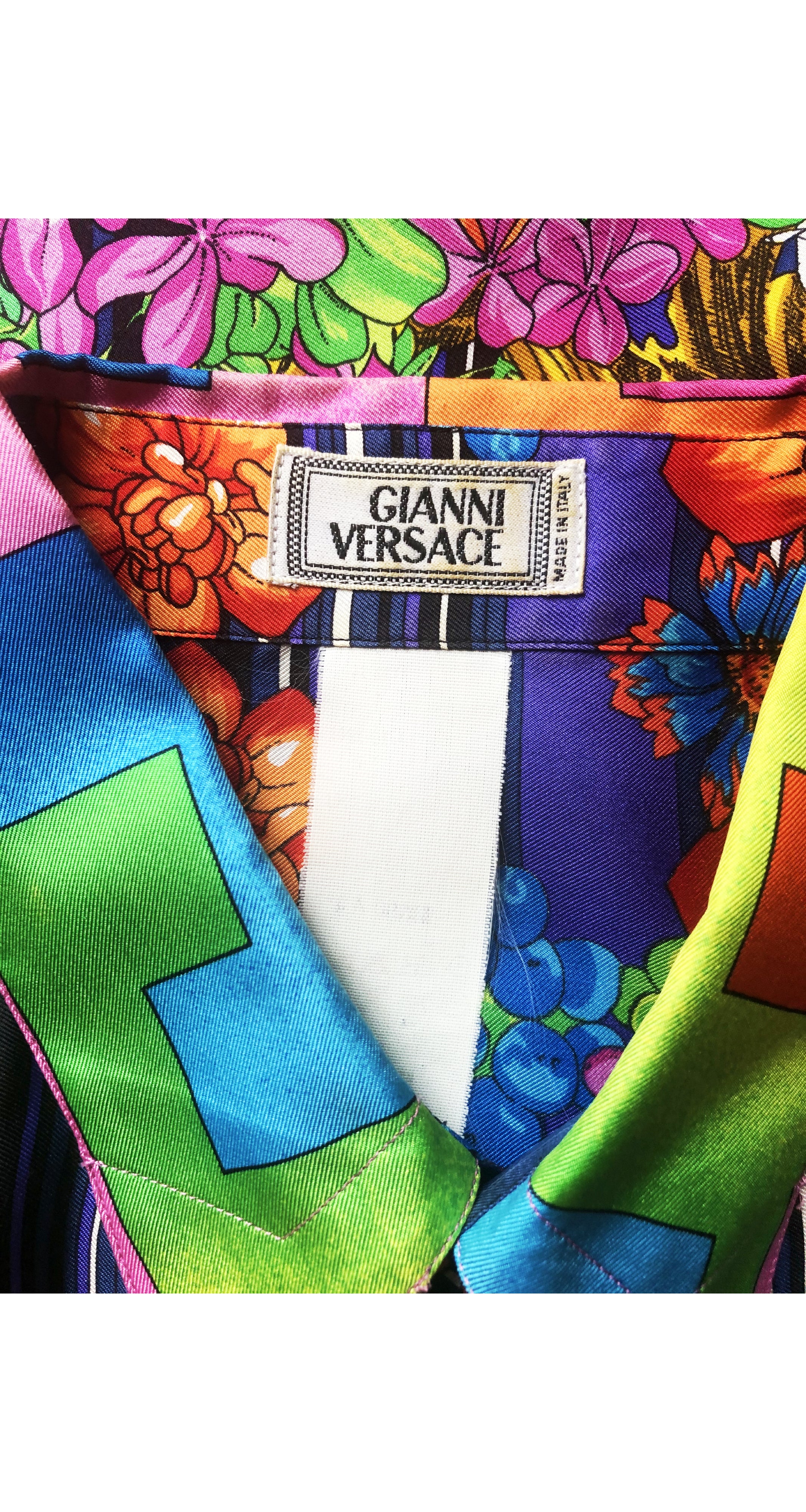 1990s Men's Floral Silk Twill Button Down Shirt