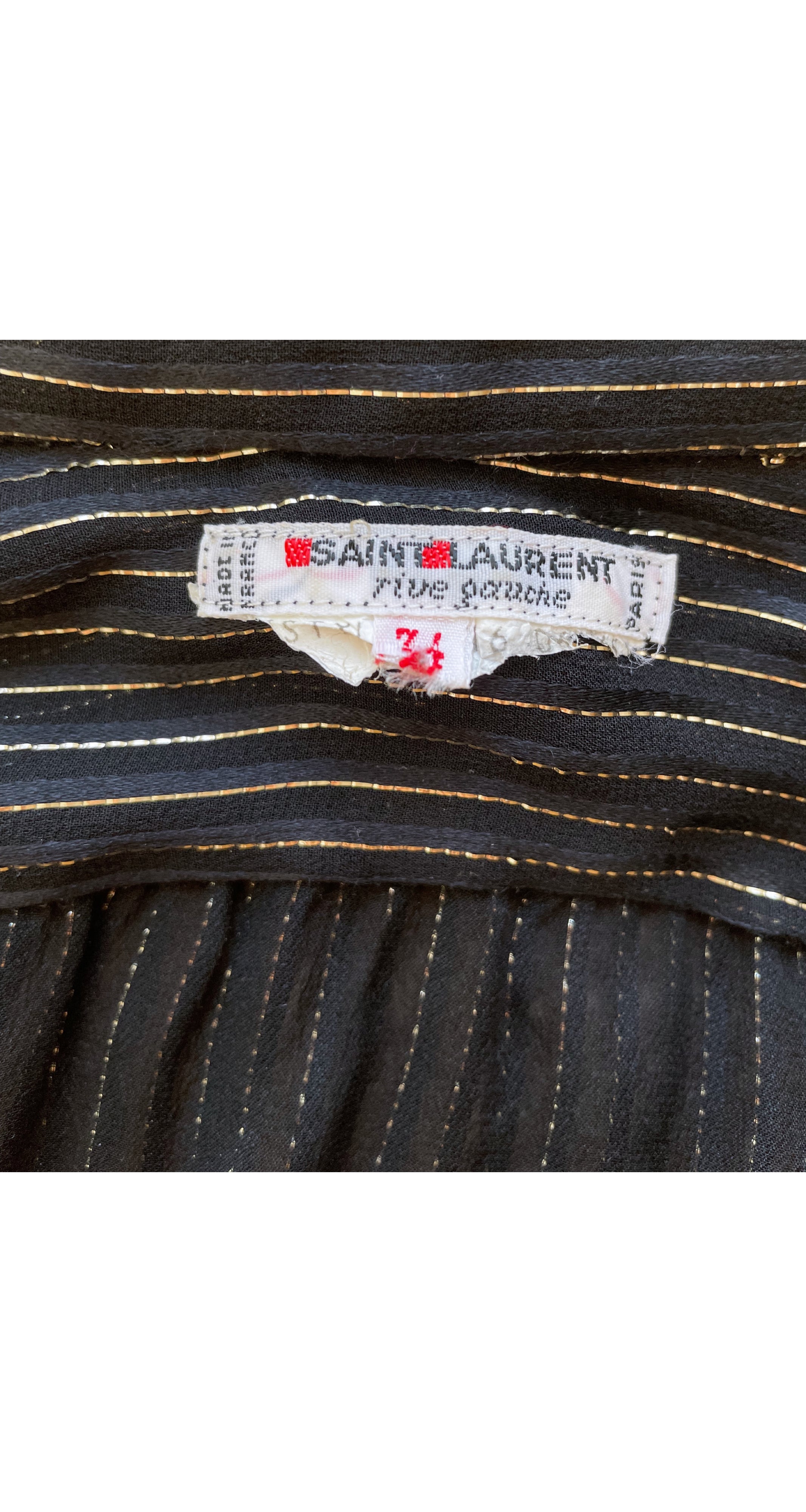 1970s Gold Lurex Black Silk Chiffon Collared Blouse