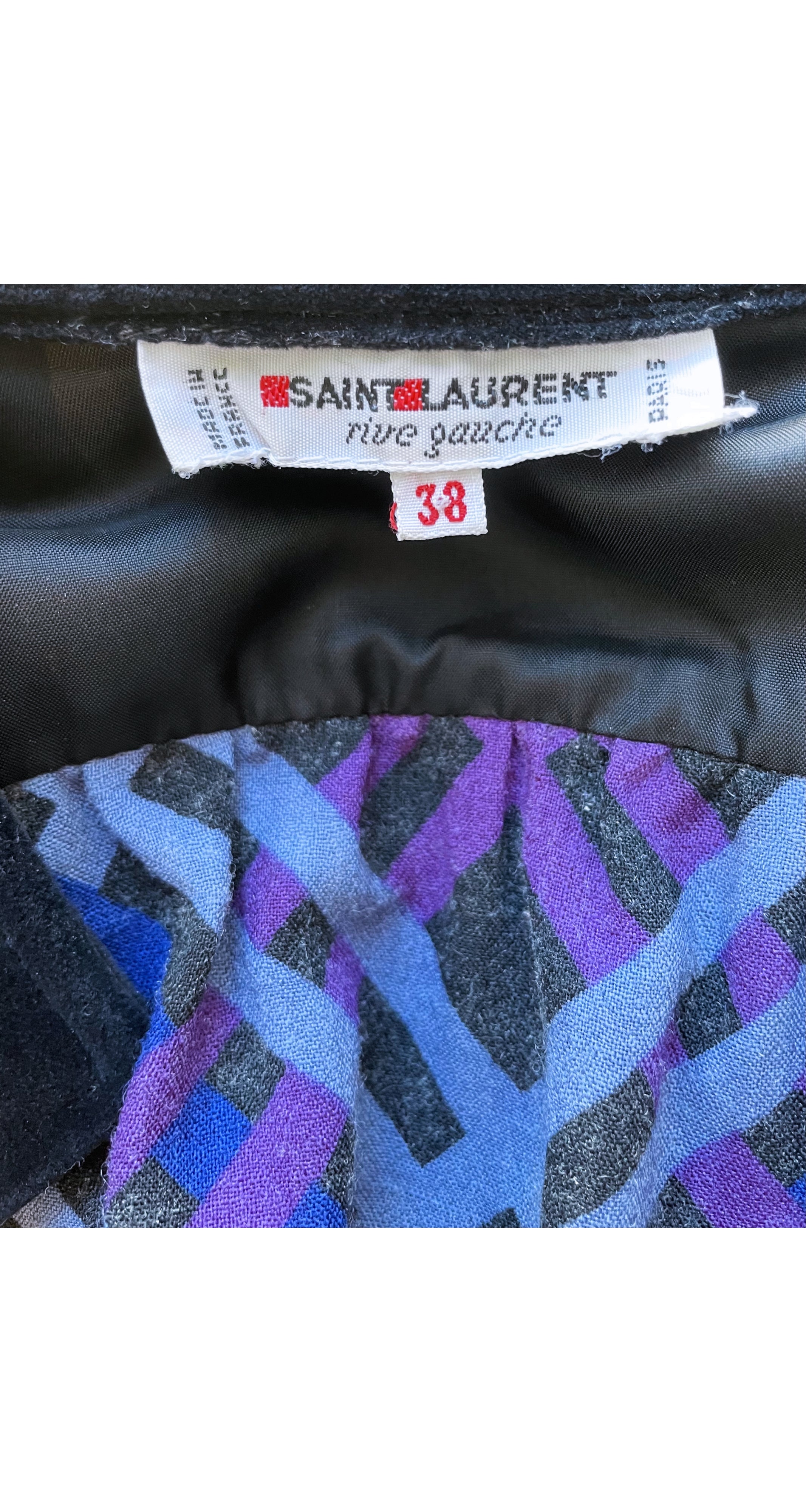 1985-86 F/W Plaid Wool Challis Velvet Trim Blouse