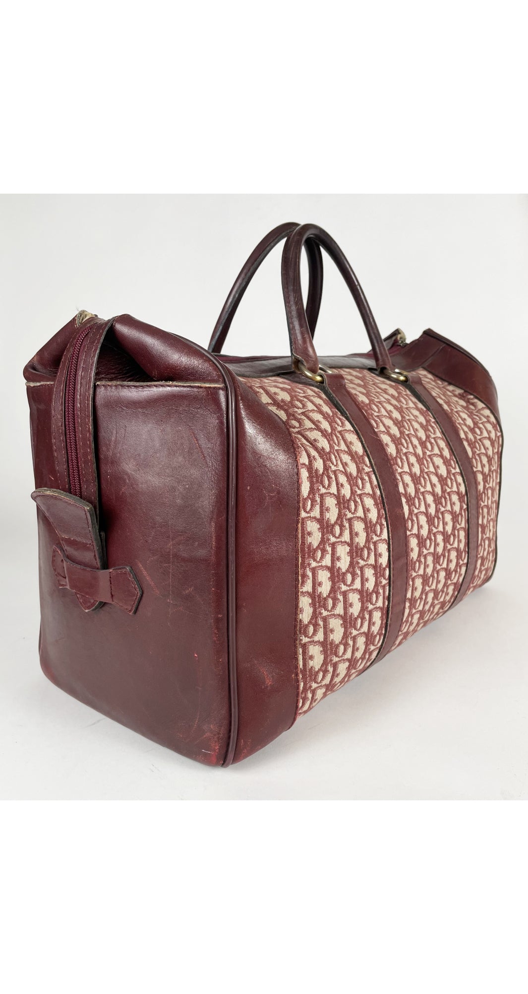 1970s Burgundy Trotter Canvas Leather Trim Travel Bag