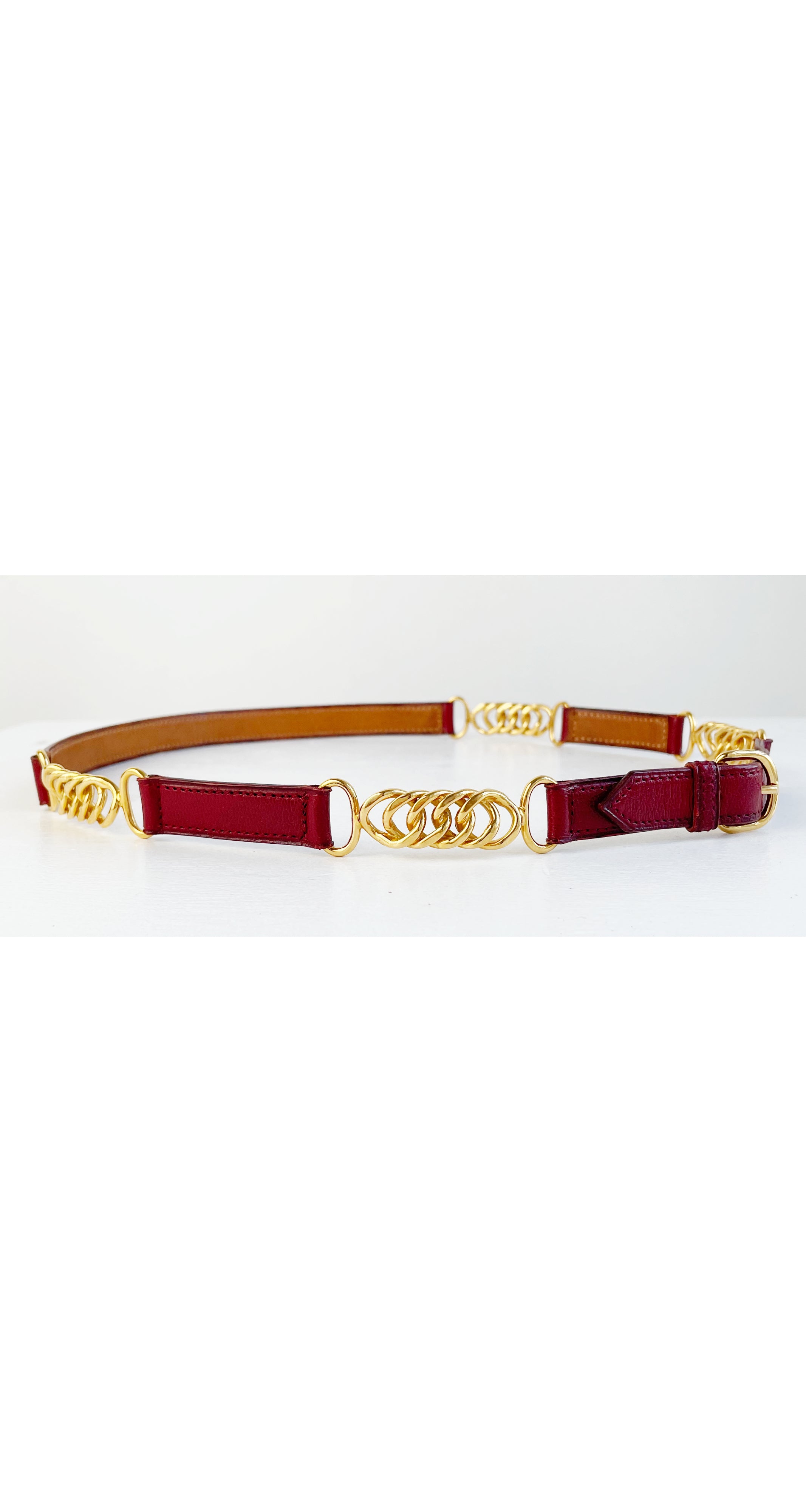 1975 Burgundy Leather Chain Link Thin Belt