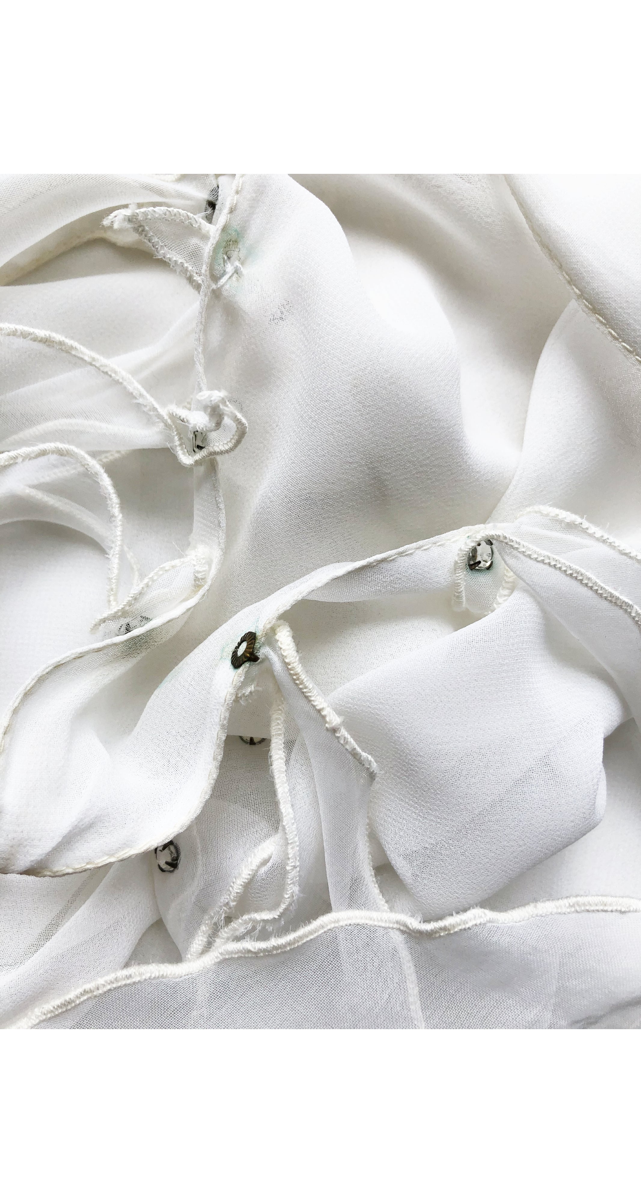 1970s Ethereal Rhinestone White Chiffon Disco Dress