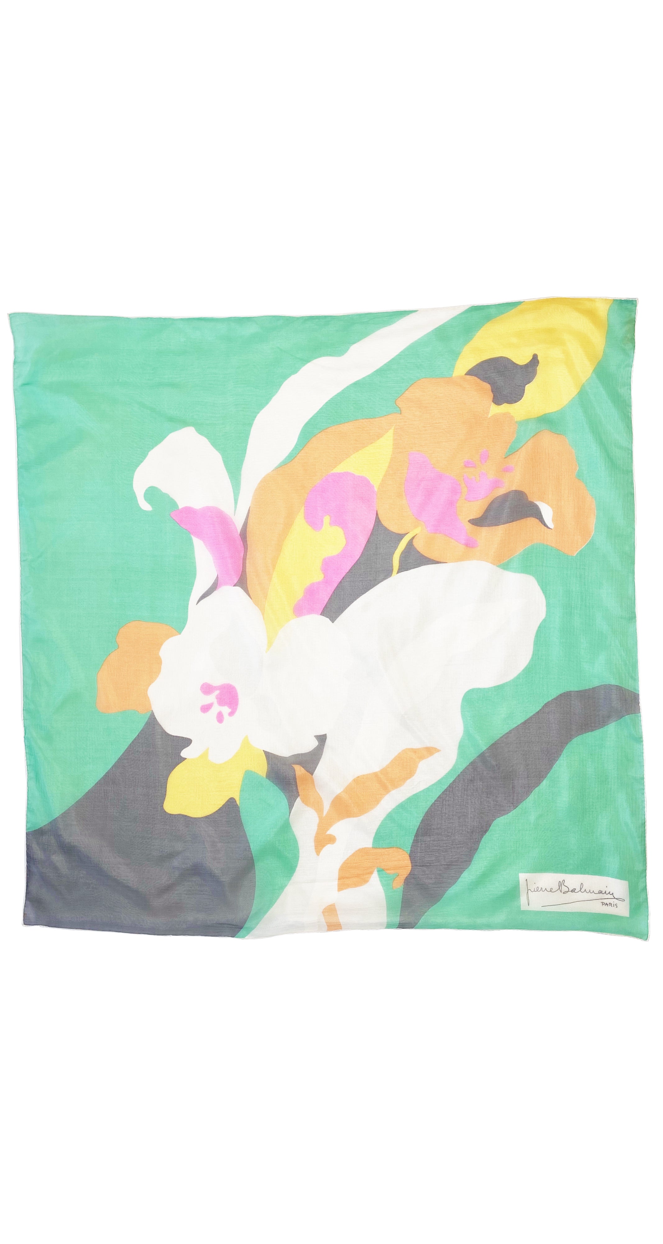 1960s Vibrant Abstract Floral Silk Chiffon Scarf