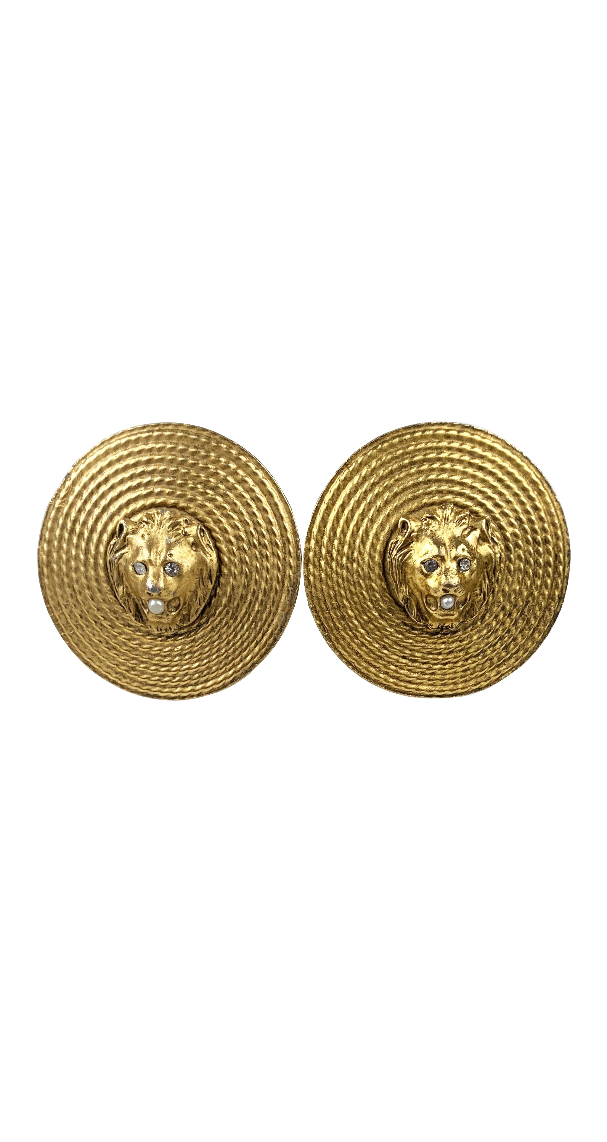 1980s Lion Head Medallion Gold-Tone Clip-On Earrings