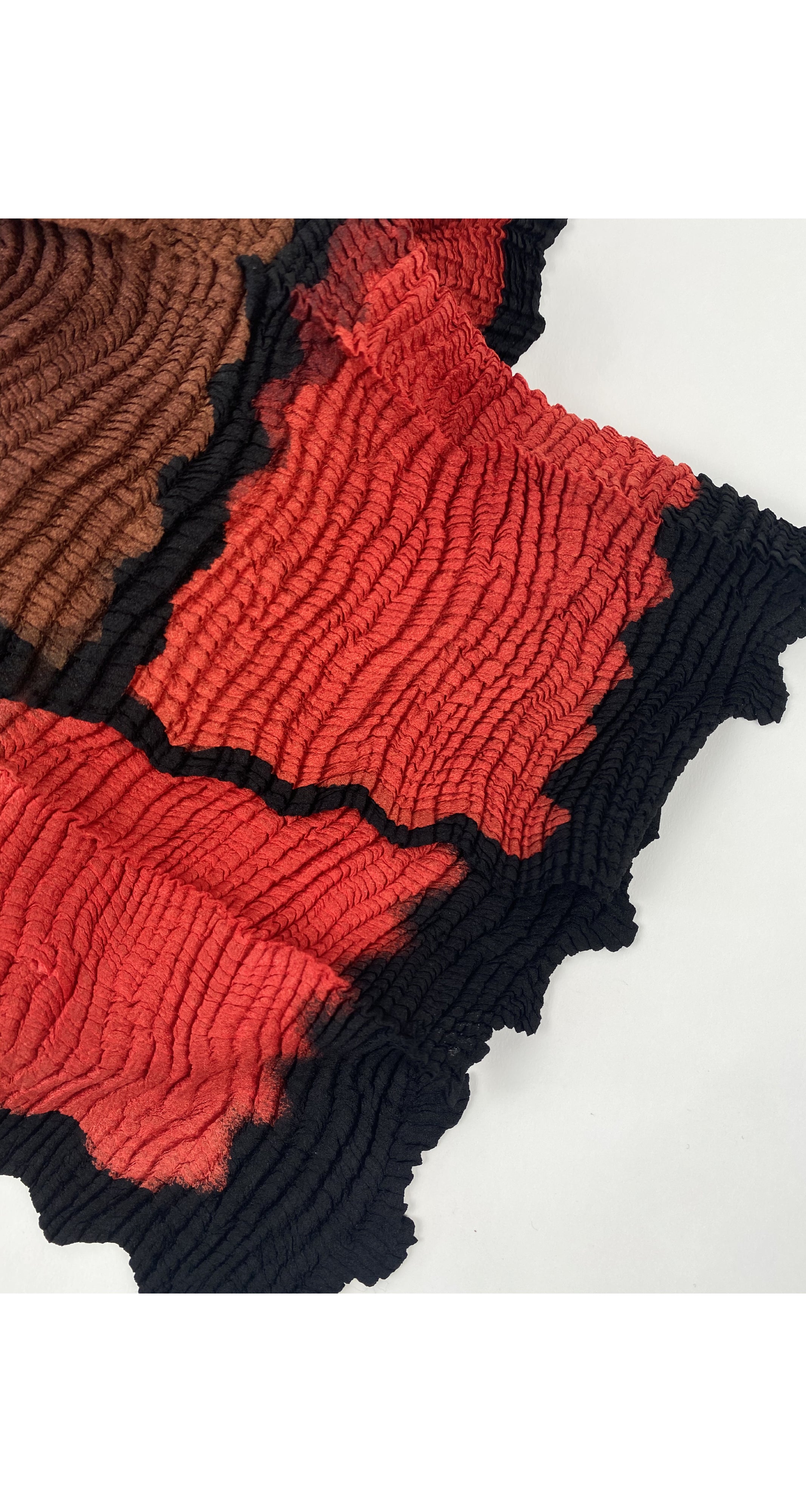 1990s 60" Orange, Brown, and Black Colorblock Pleated Scarf