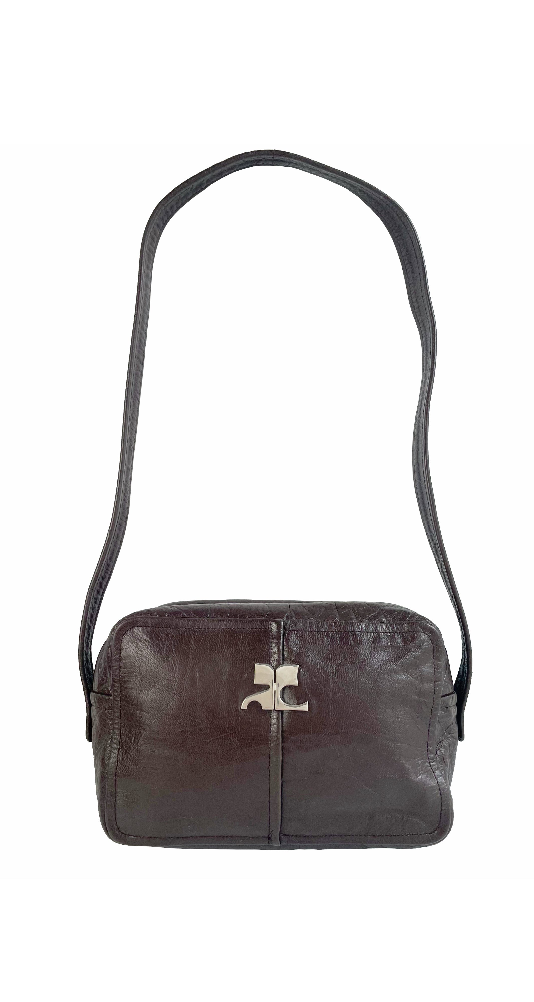 1970s Logo Brown Leather Shoulder Bag