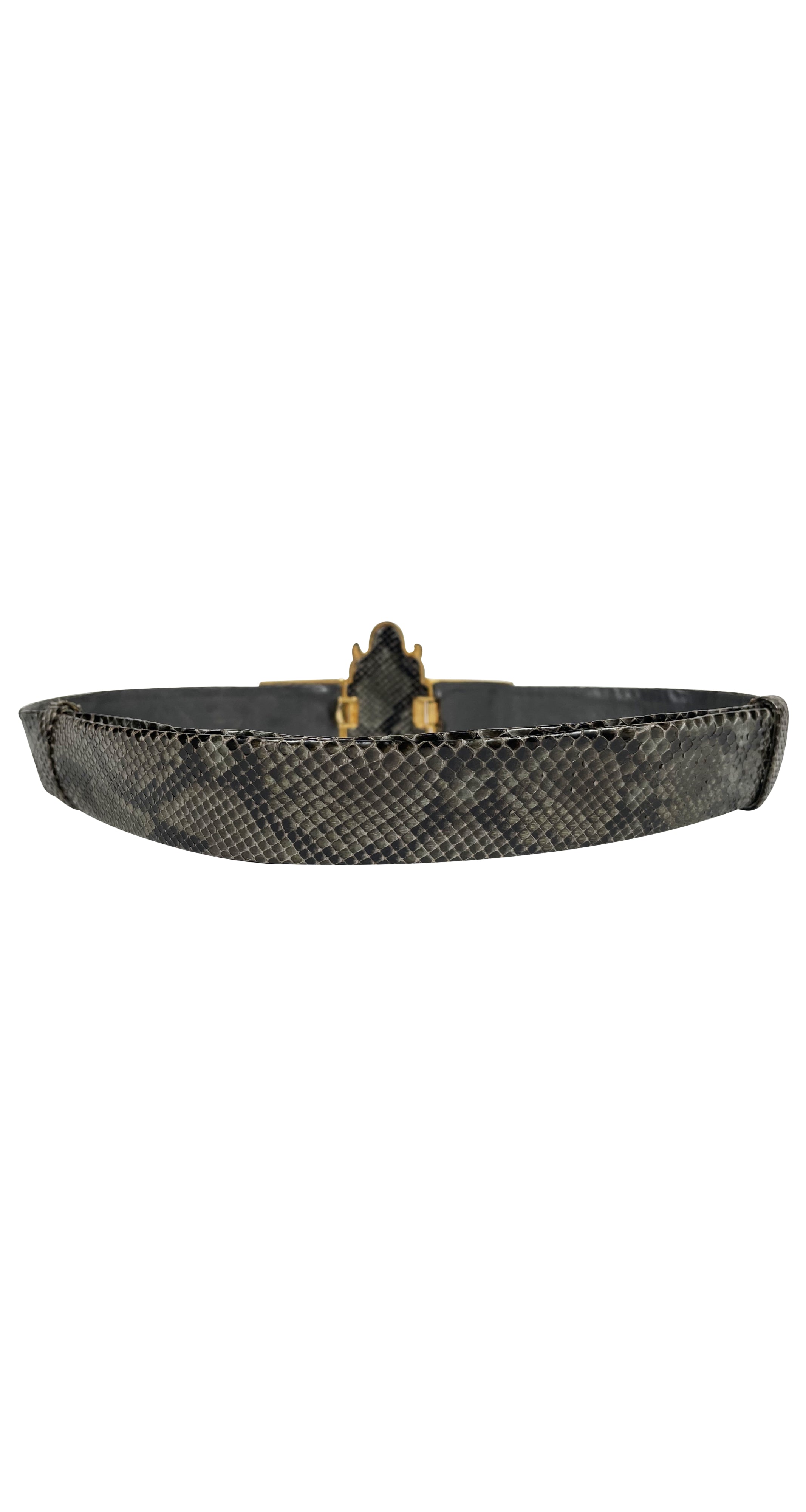 1980s Ornate Gold Buckle Python Skin Belt