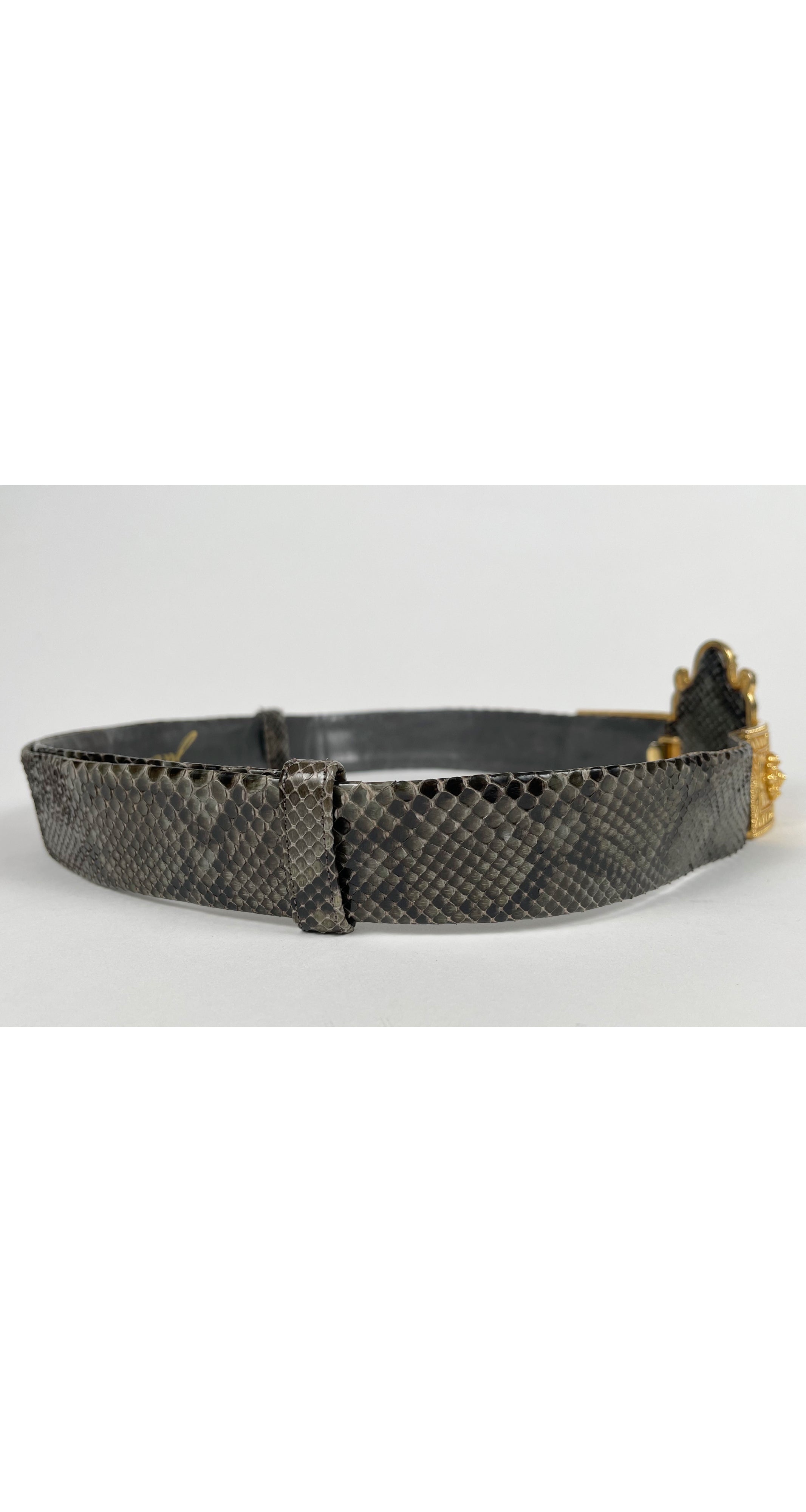 1980s Ornate Gold Buckle Python Skin Belt