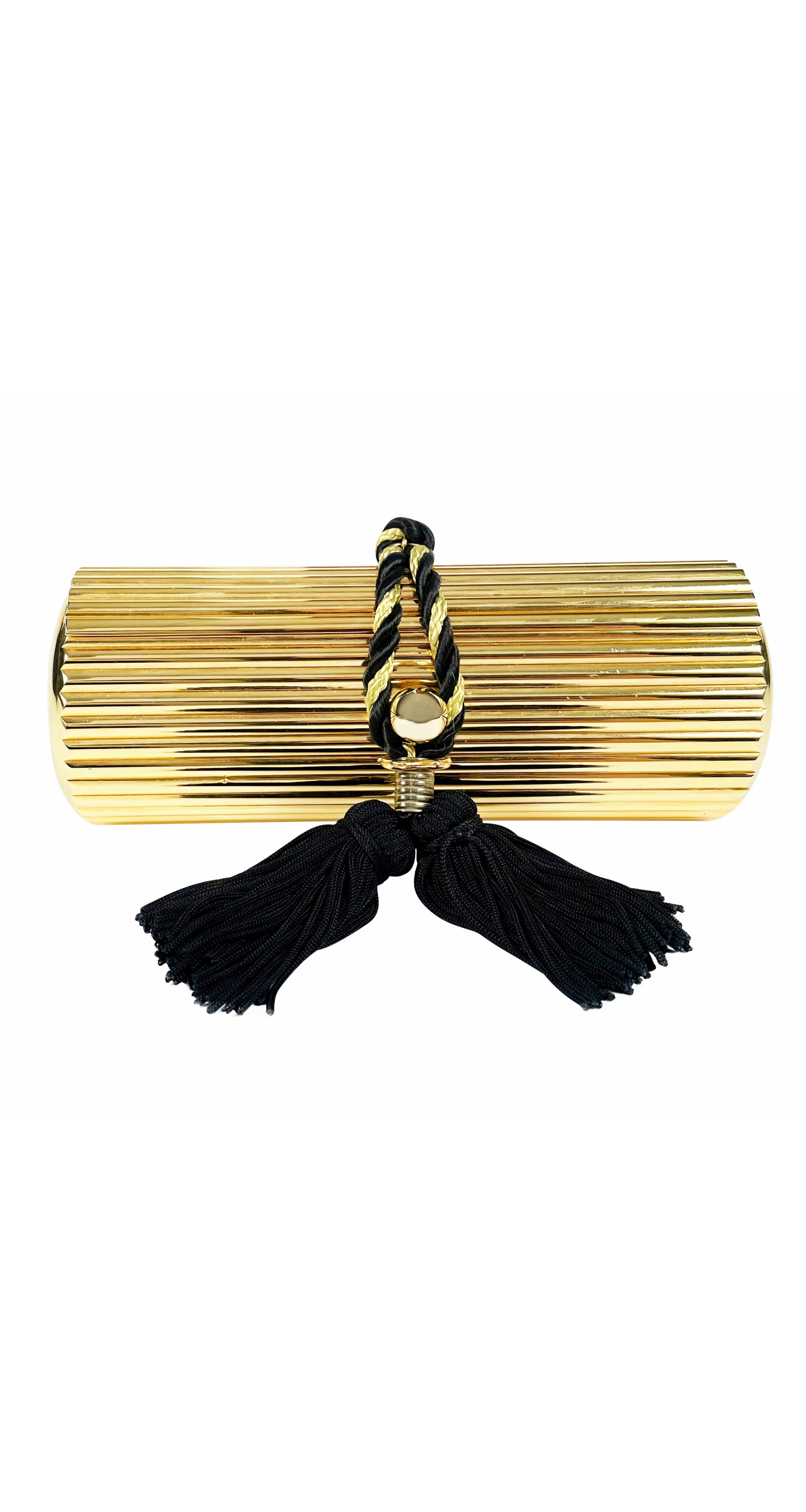 1980s Gold Metal Tassel Minaudière Evening Bag