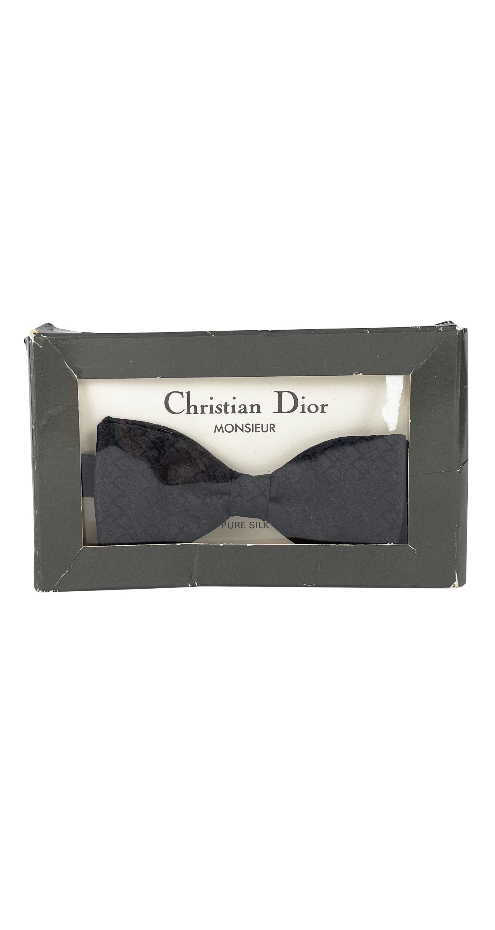 1980s NIB Oblique Black Silk Men's Bow Tie