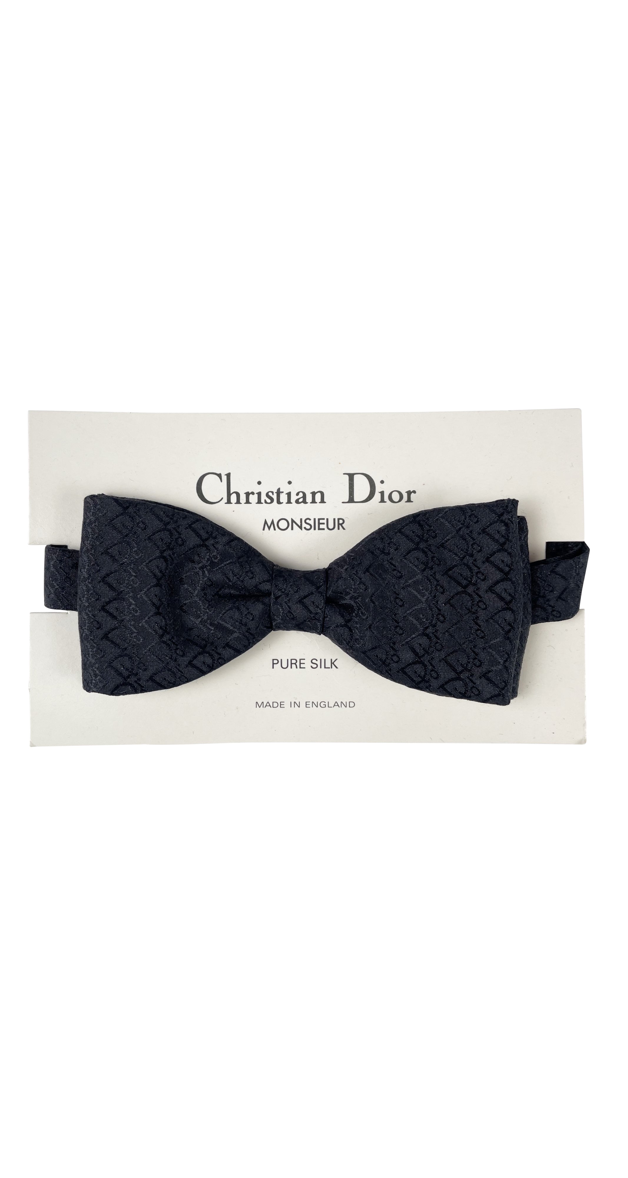 1980s NIB Oblique Black Silk Men's Bow Tie