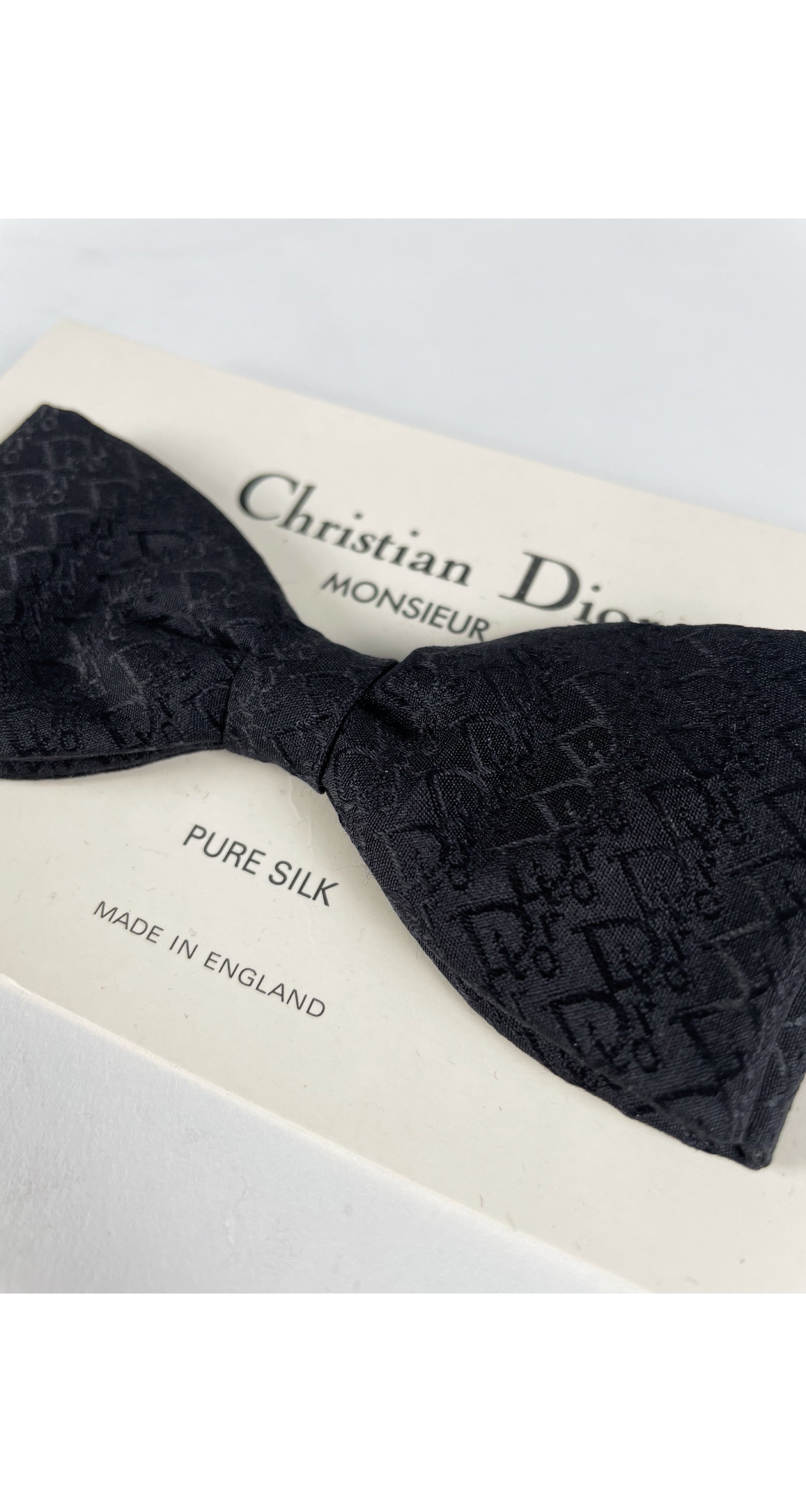 1980s NIB Oblique Black Silk Men's Bow Tie