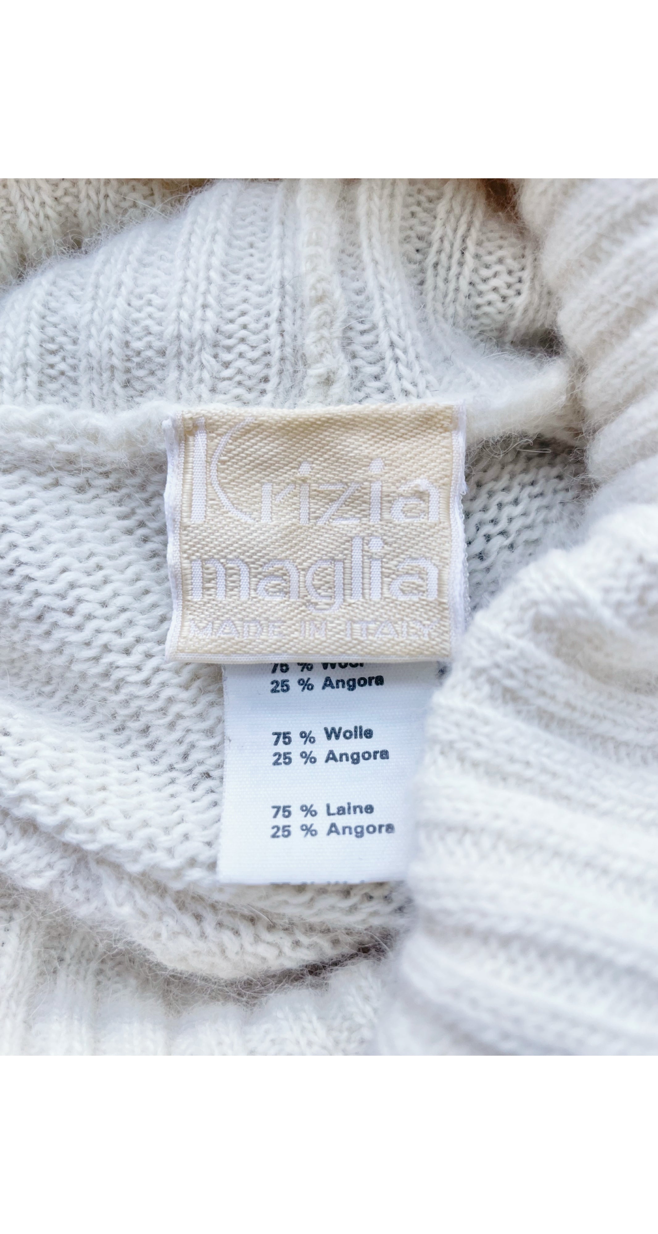 1980s Fox Stole Print Cream Angora Turtleneck Sweater Dress