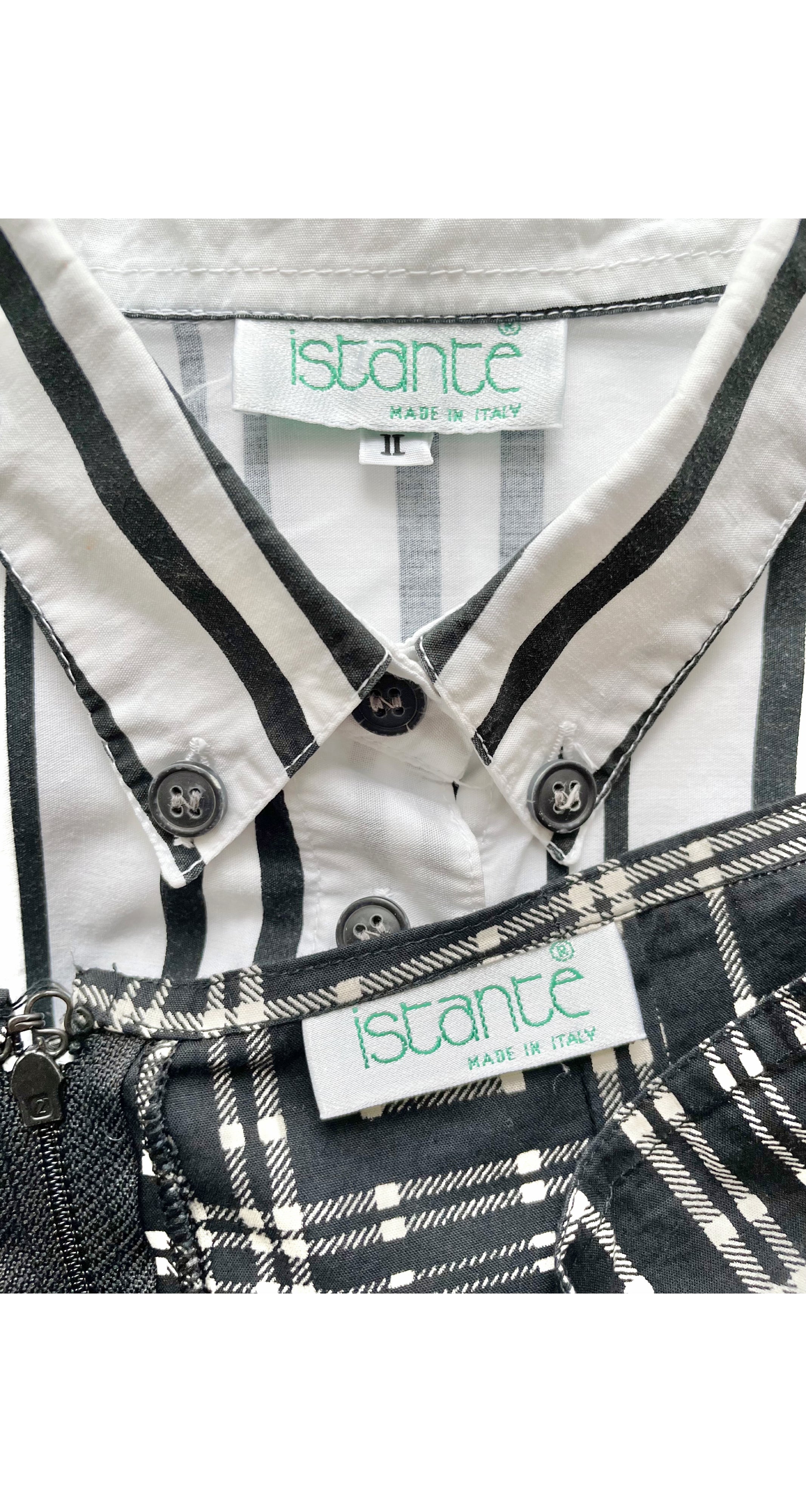 1980s Monochrome Mix Print Cotton Top & Mini Skirt Set