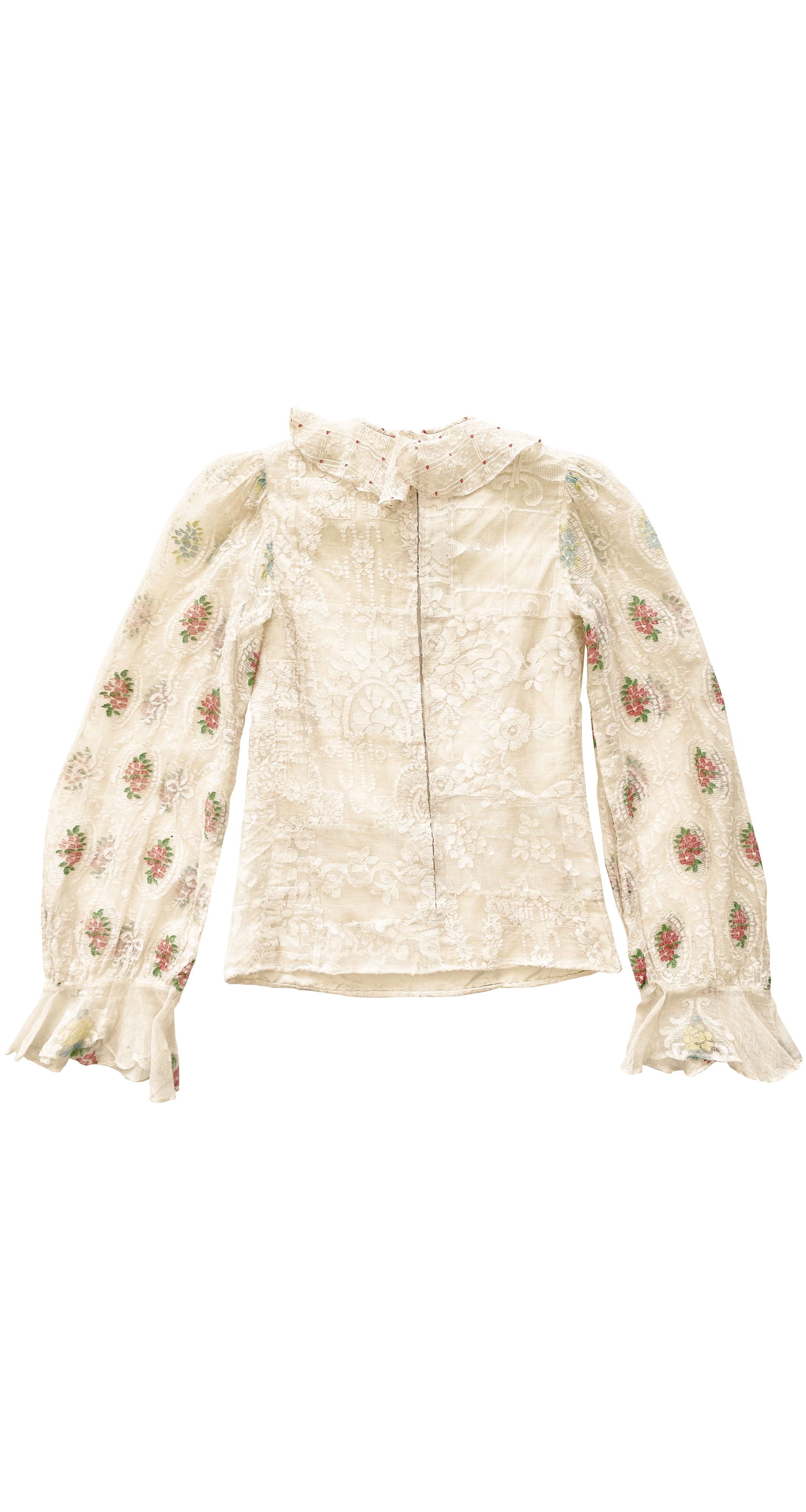 1970s Antique Jacquard Lace Tiered Ruffle Two-Piece Pinafore Set