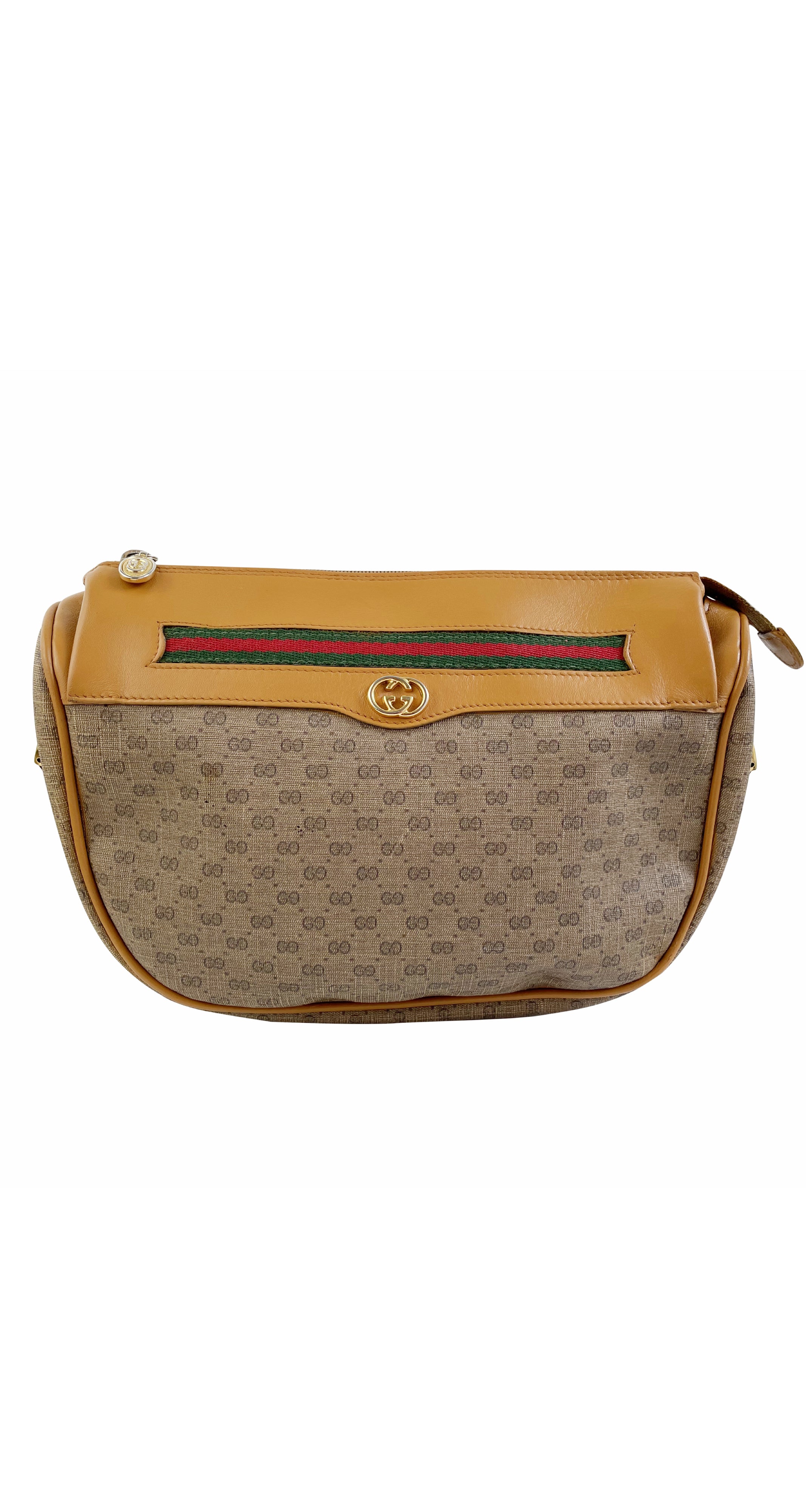 1980s GG Monogram Tan Leather Crossbody Bag