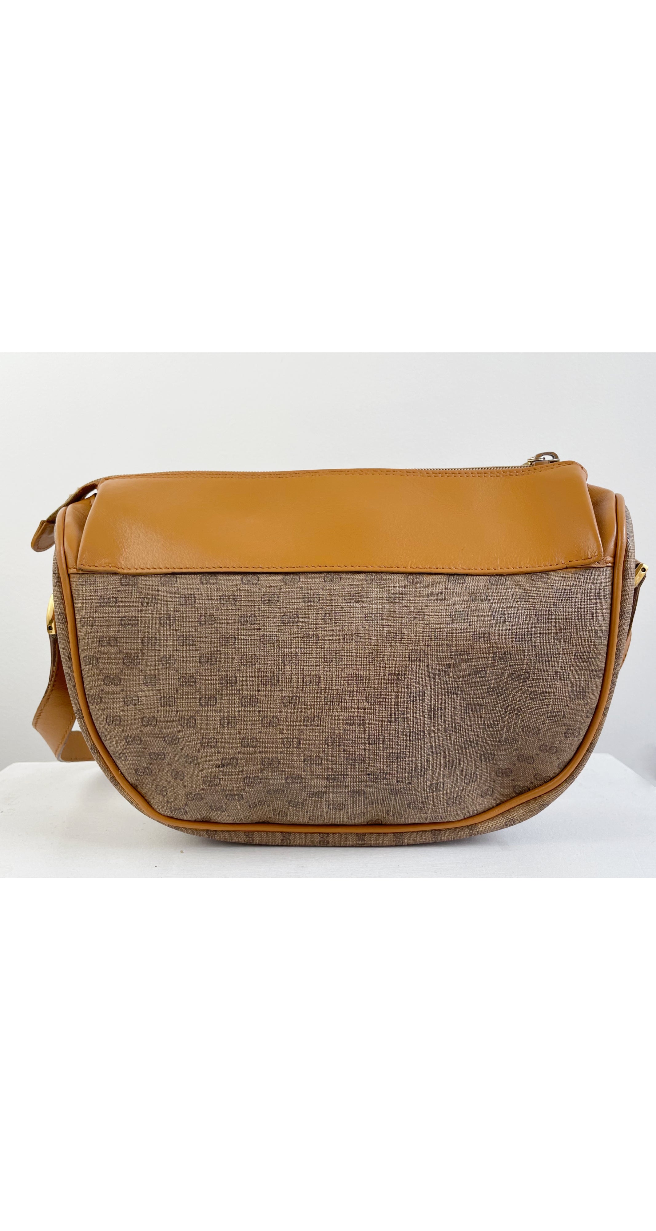1980s GG Monogram Tan Leather Crossbody Bag