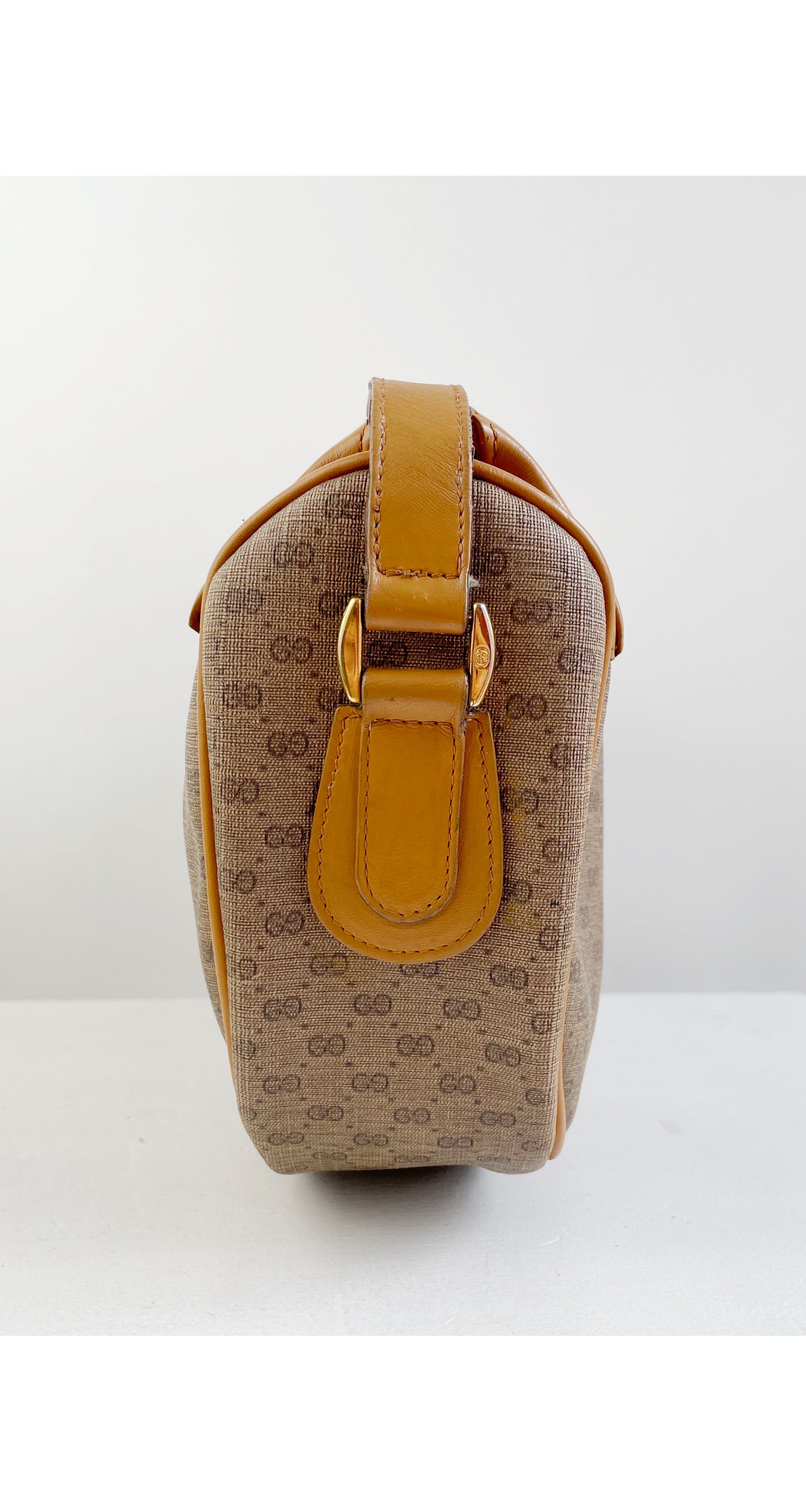 1980s GG Monogram Tan Leather Crossbody Bag