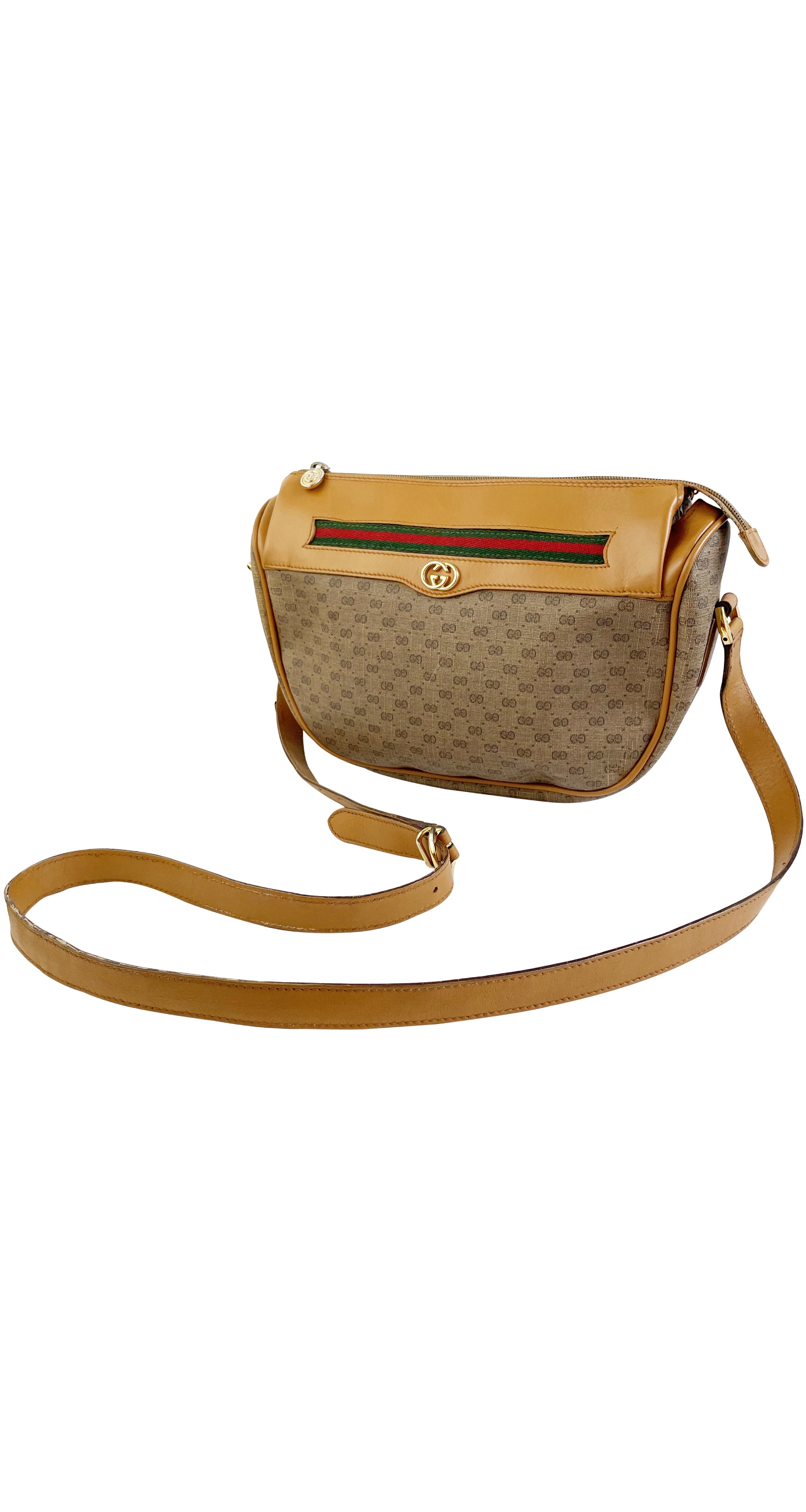1980s GG Monogram Tan Leather Crossbody Bag