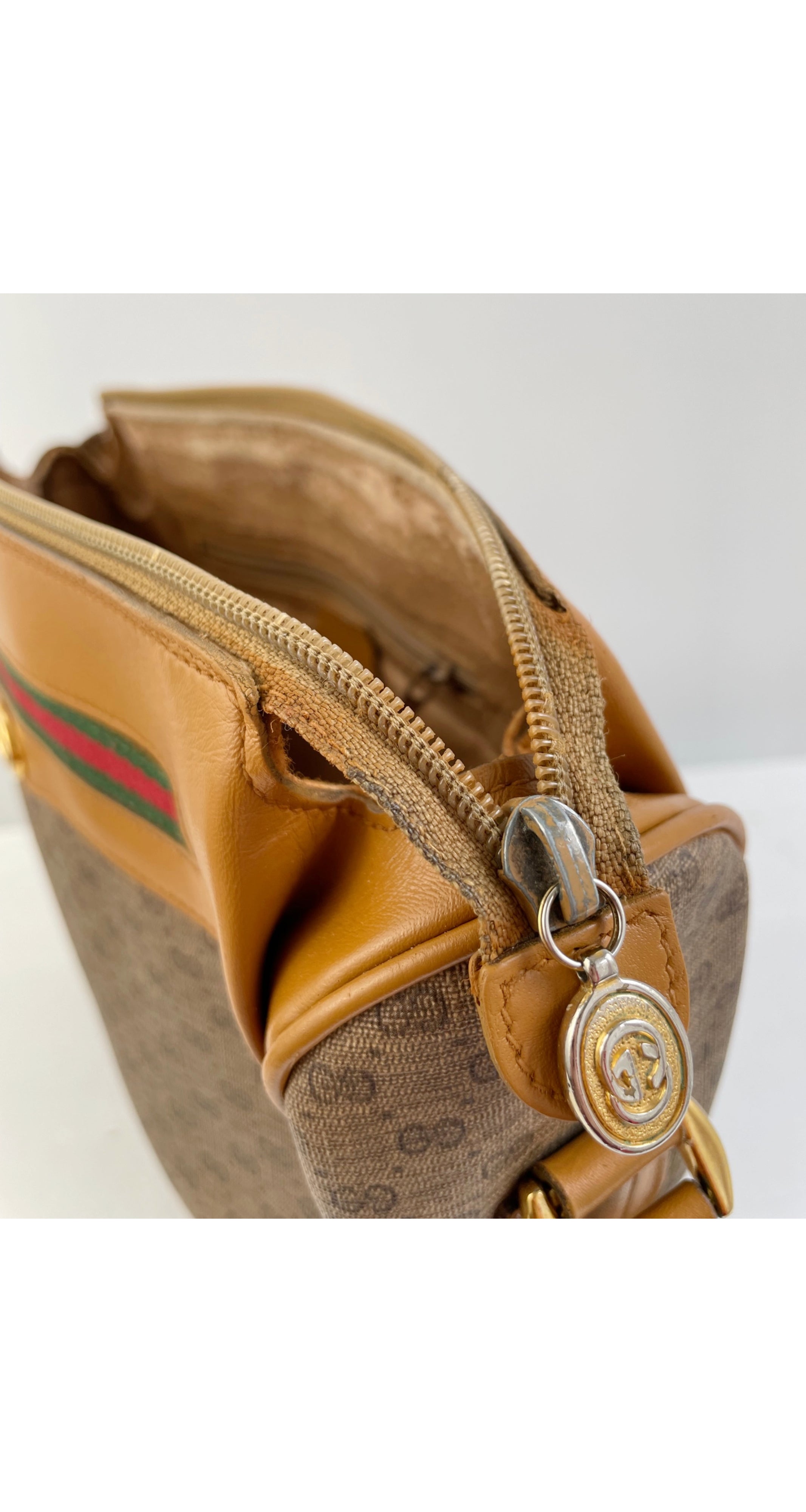 1980s GG Monogram Tan Leather Crossbody Bag
