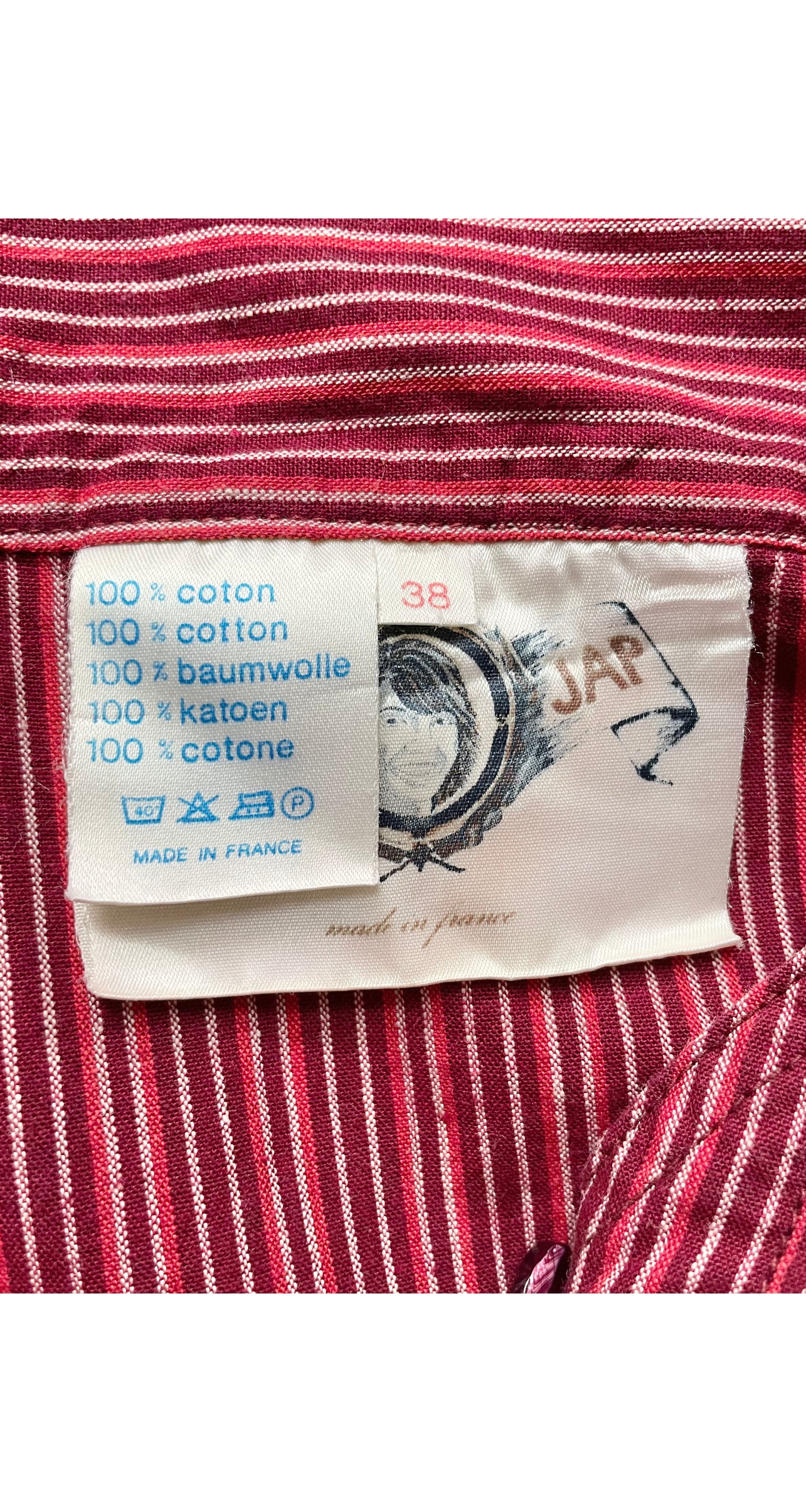 1976 S/S Striped Burgundy Cotton Tunic Dress