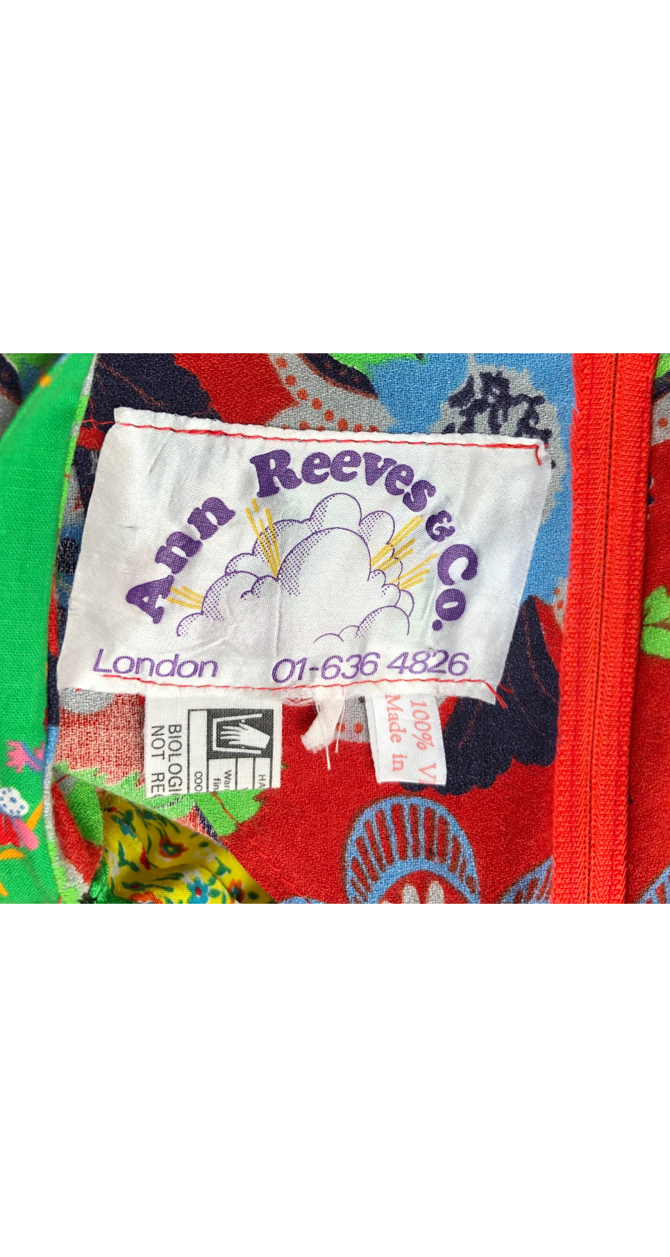 1970s Floral Mixed Print Lace-Up Tassel Bib Dress