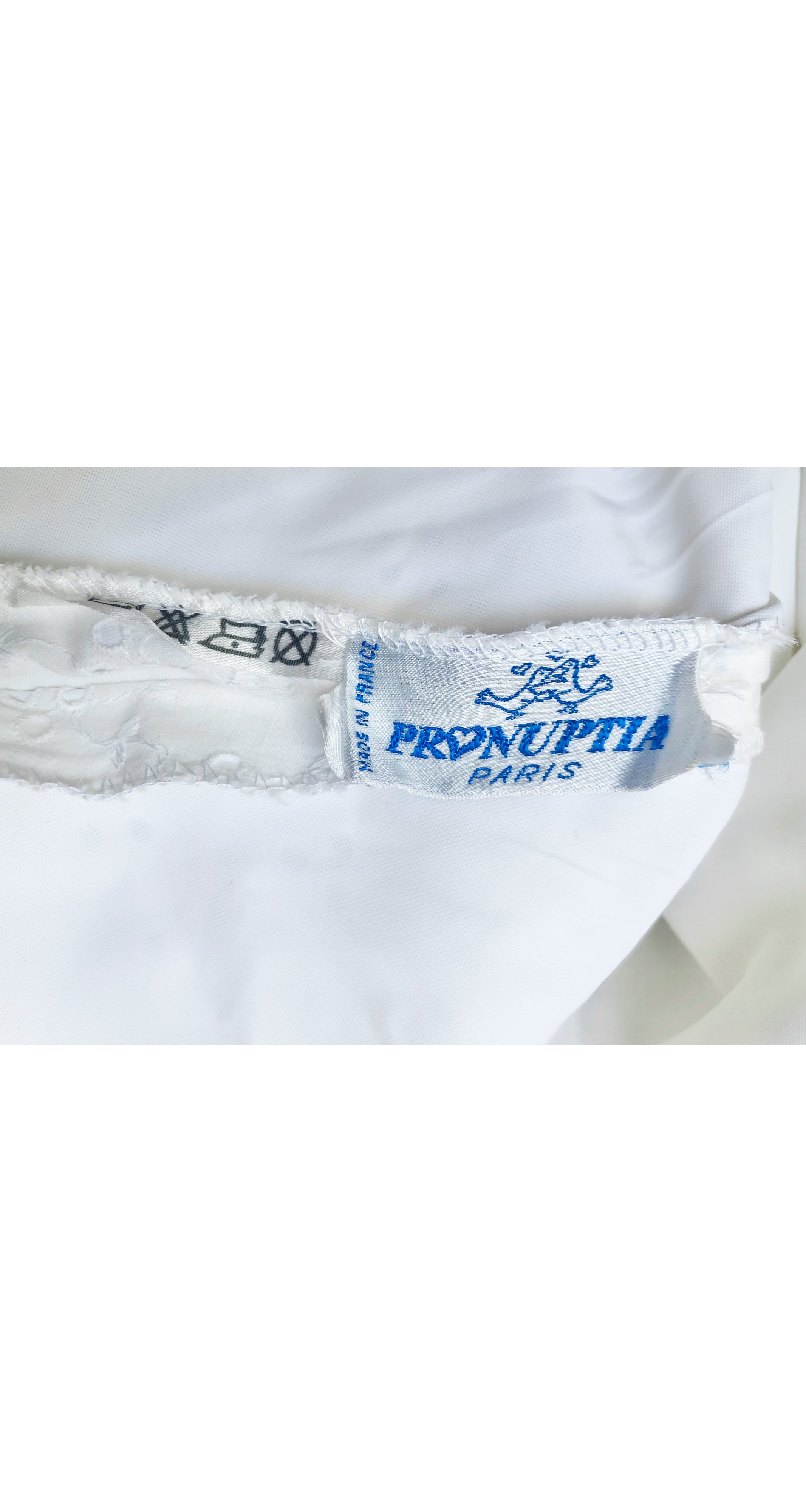 1970s White Eyelet Cotton Ruffle Off-Shoulder Bridal Gown