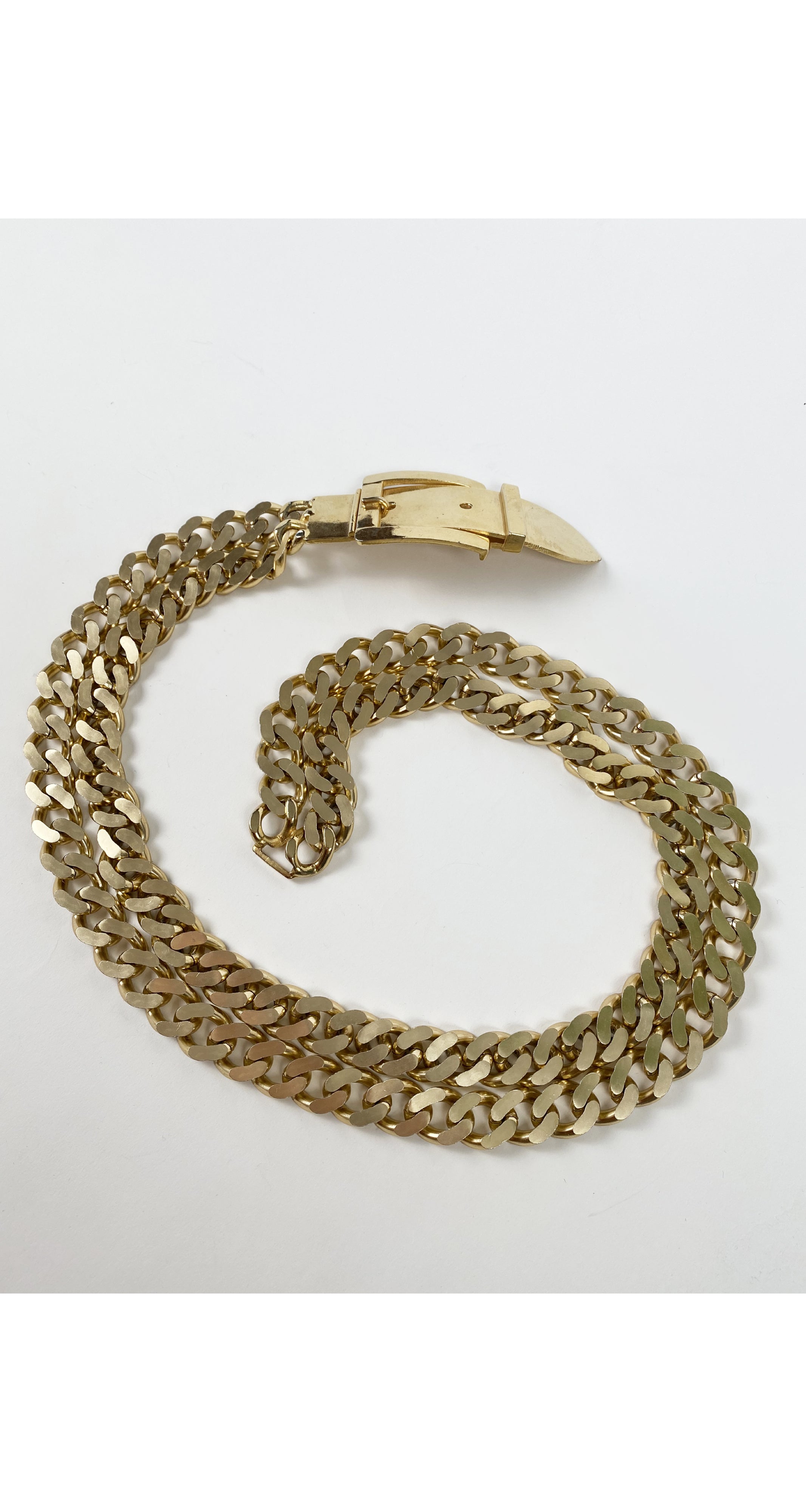 1970s Gold Trompe L'oeil Buckle Chain Belt