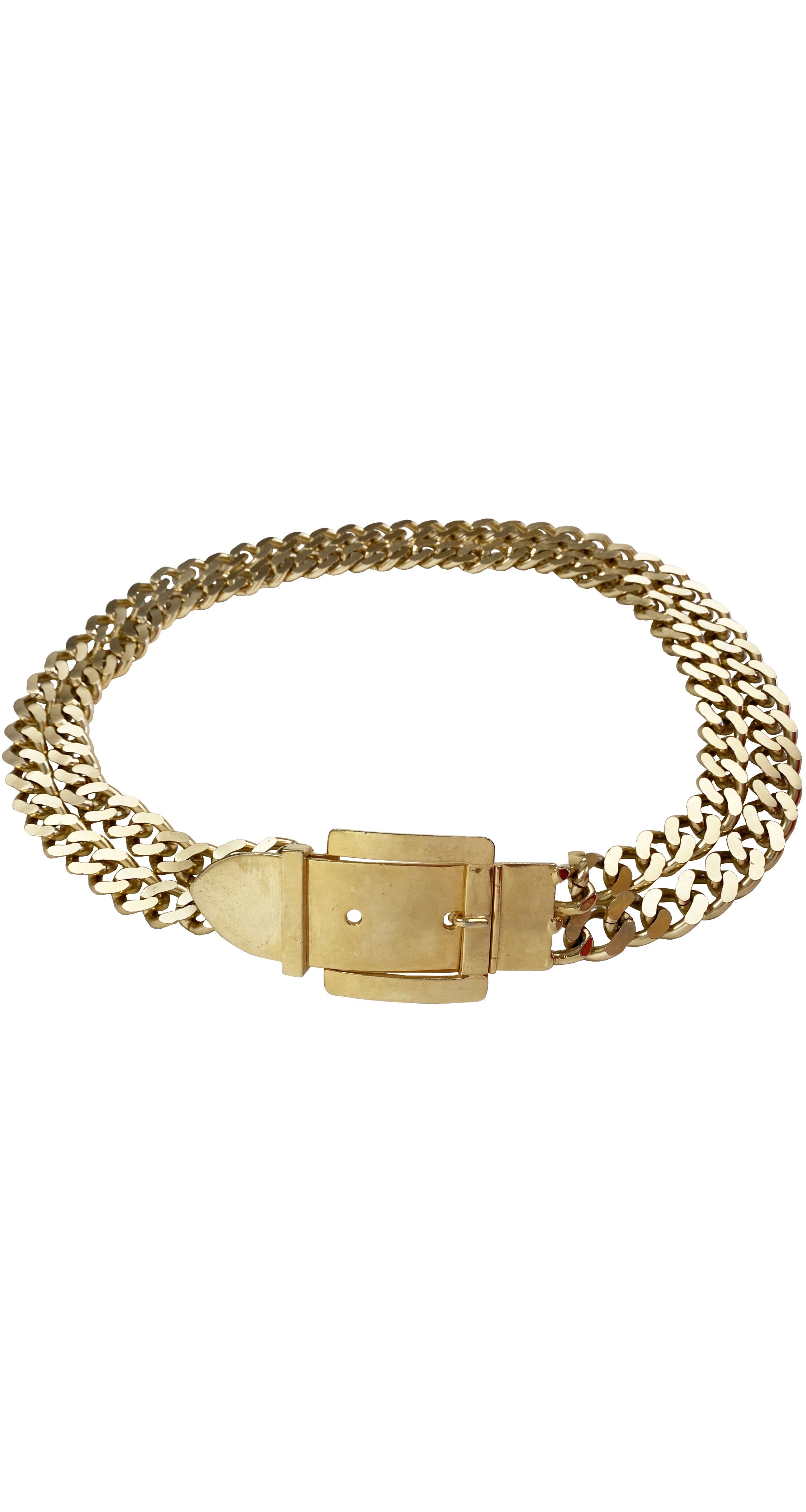 1970s Gold Trompe L'oeil Buckle Chain Belt