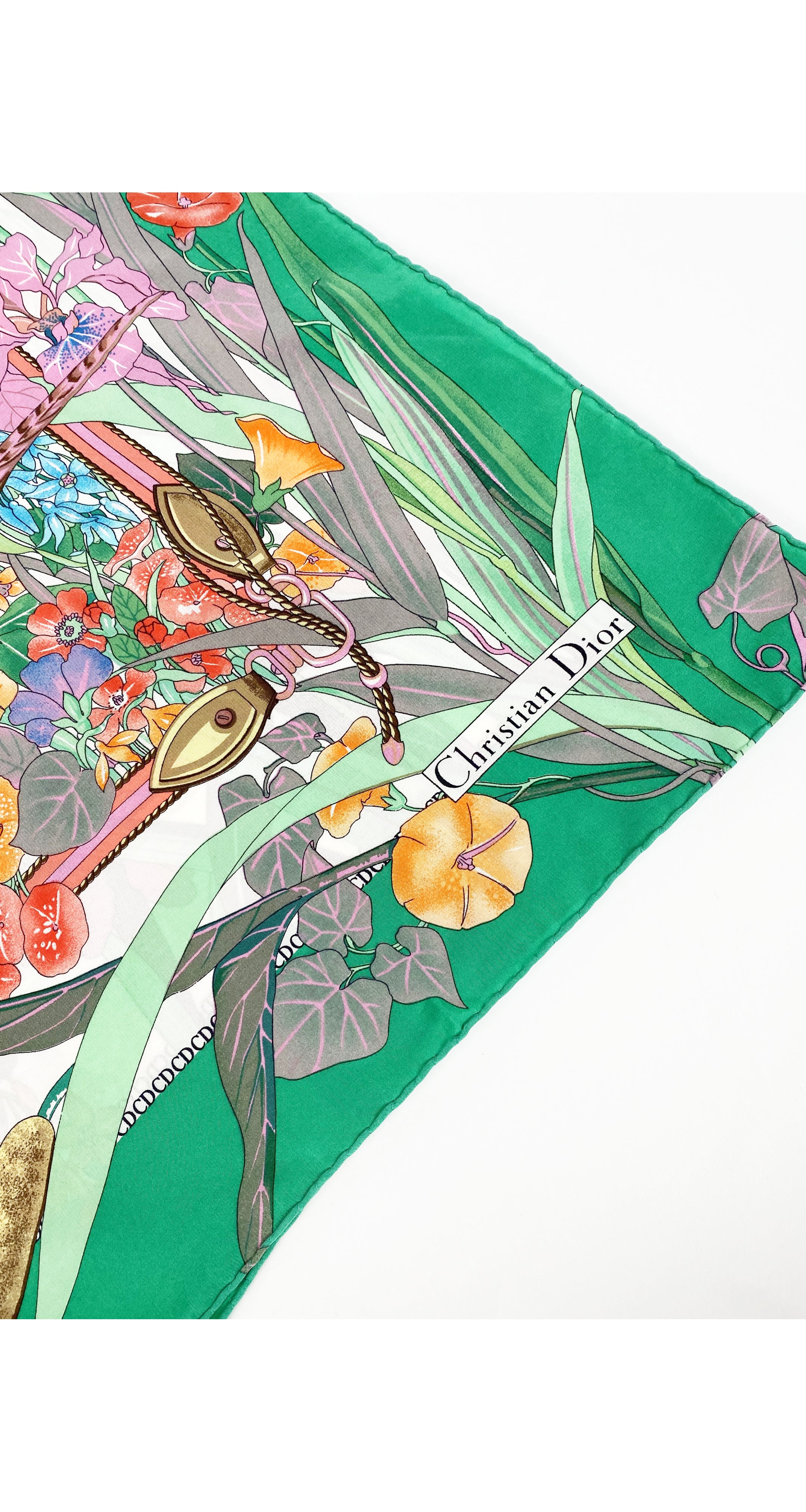 1980s NIB Pheasant Floral Print Silk Scarf