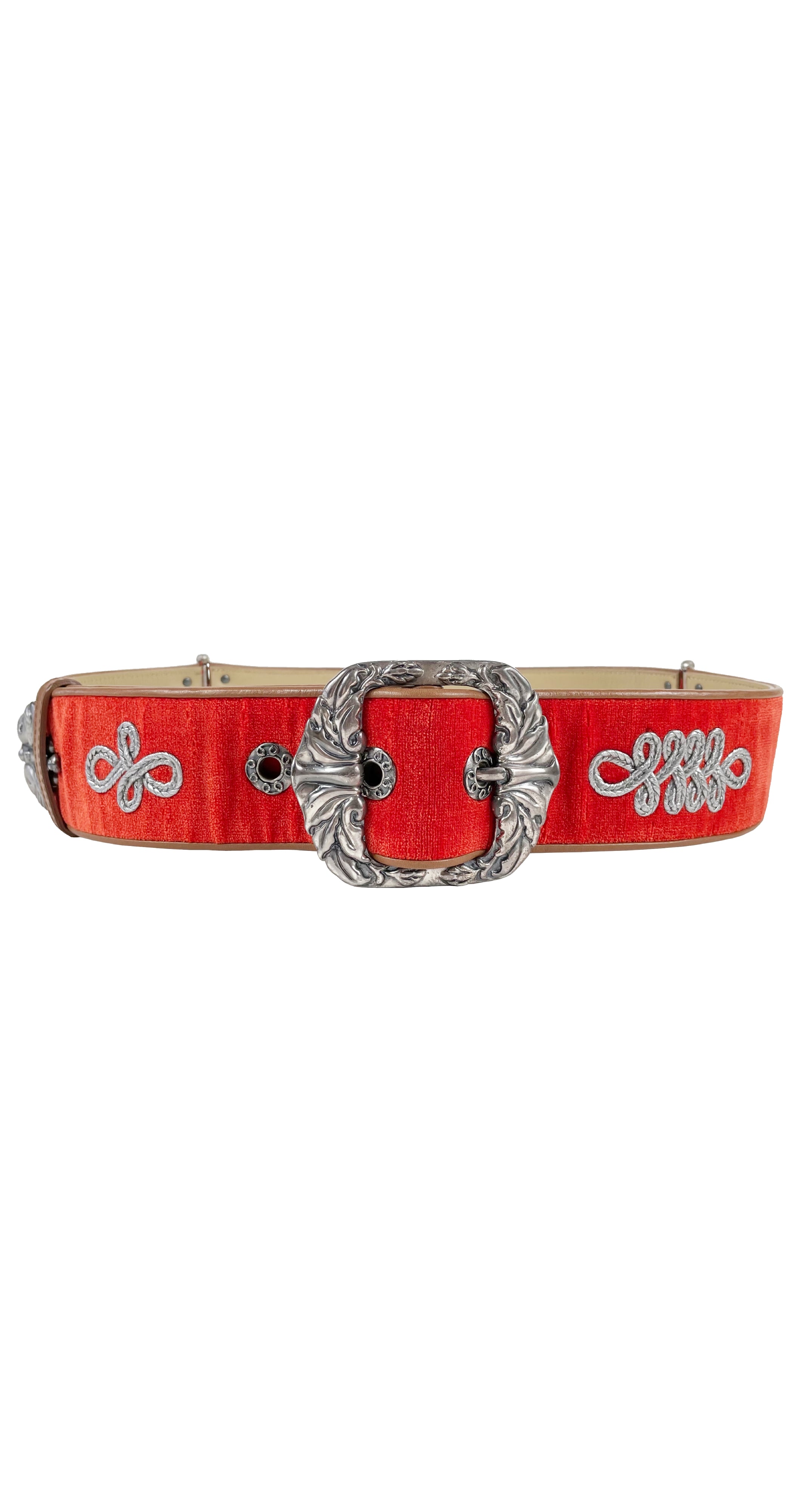2006 S/S Runway Poppy Red Velvet Silver Buckle Waist Belt