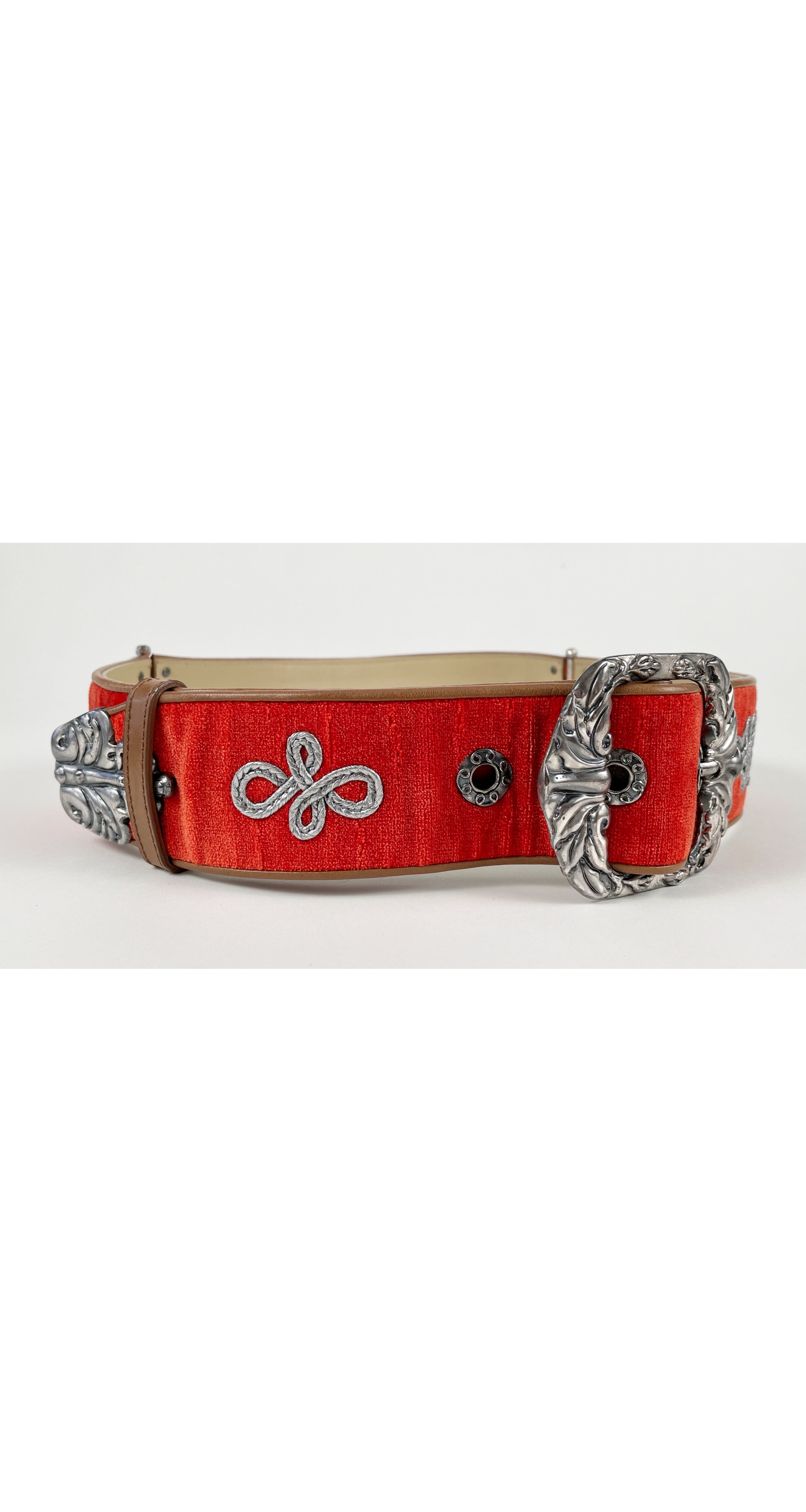 2006 S/S Runway Poppy Red Velvet Silver Buckle Waist Belt