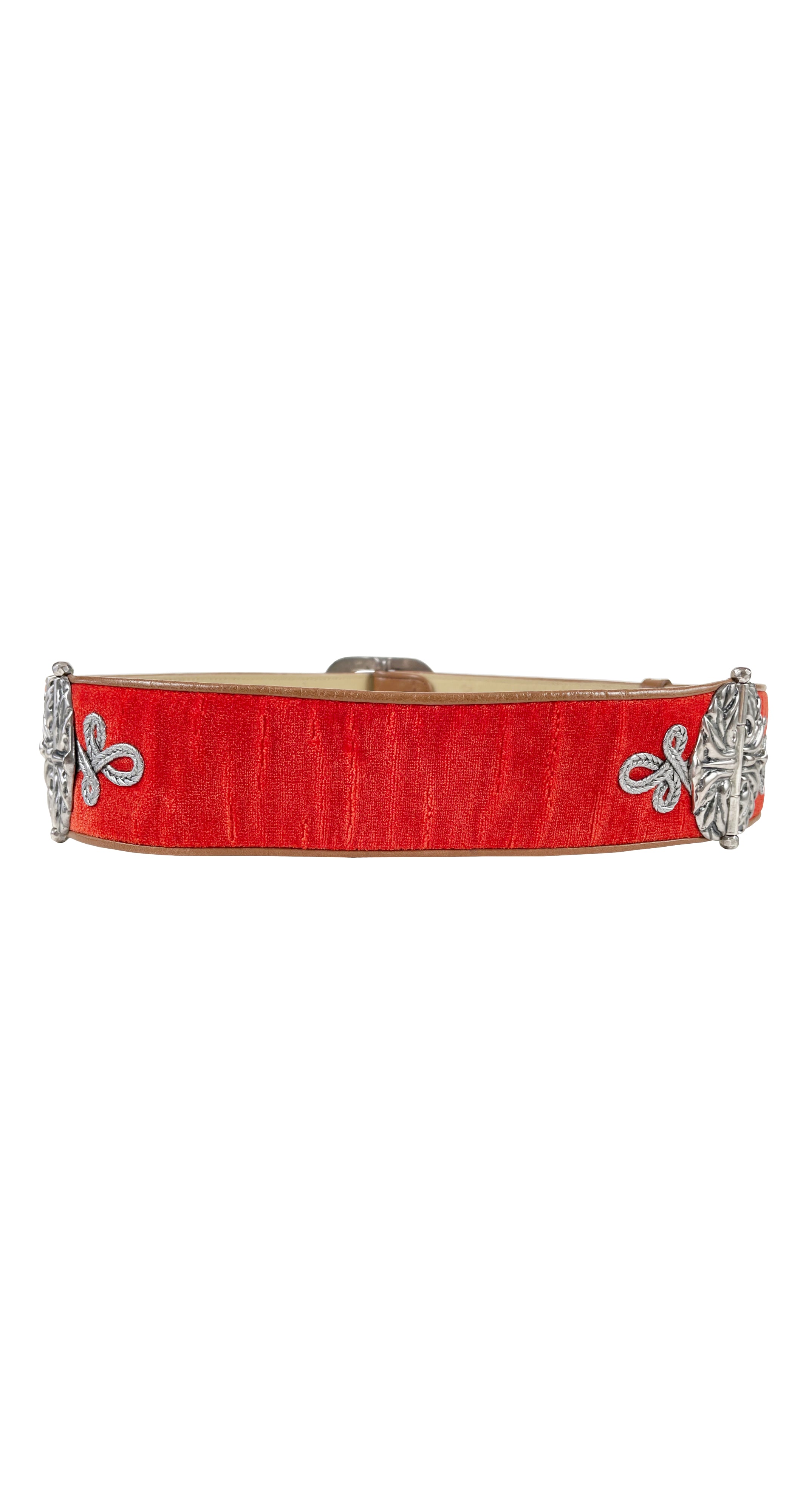 2006 S/S Runway Poppy Red Velvet Silver Buckle Waist Belt