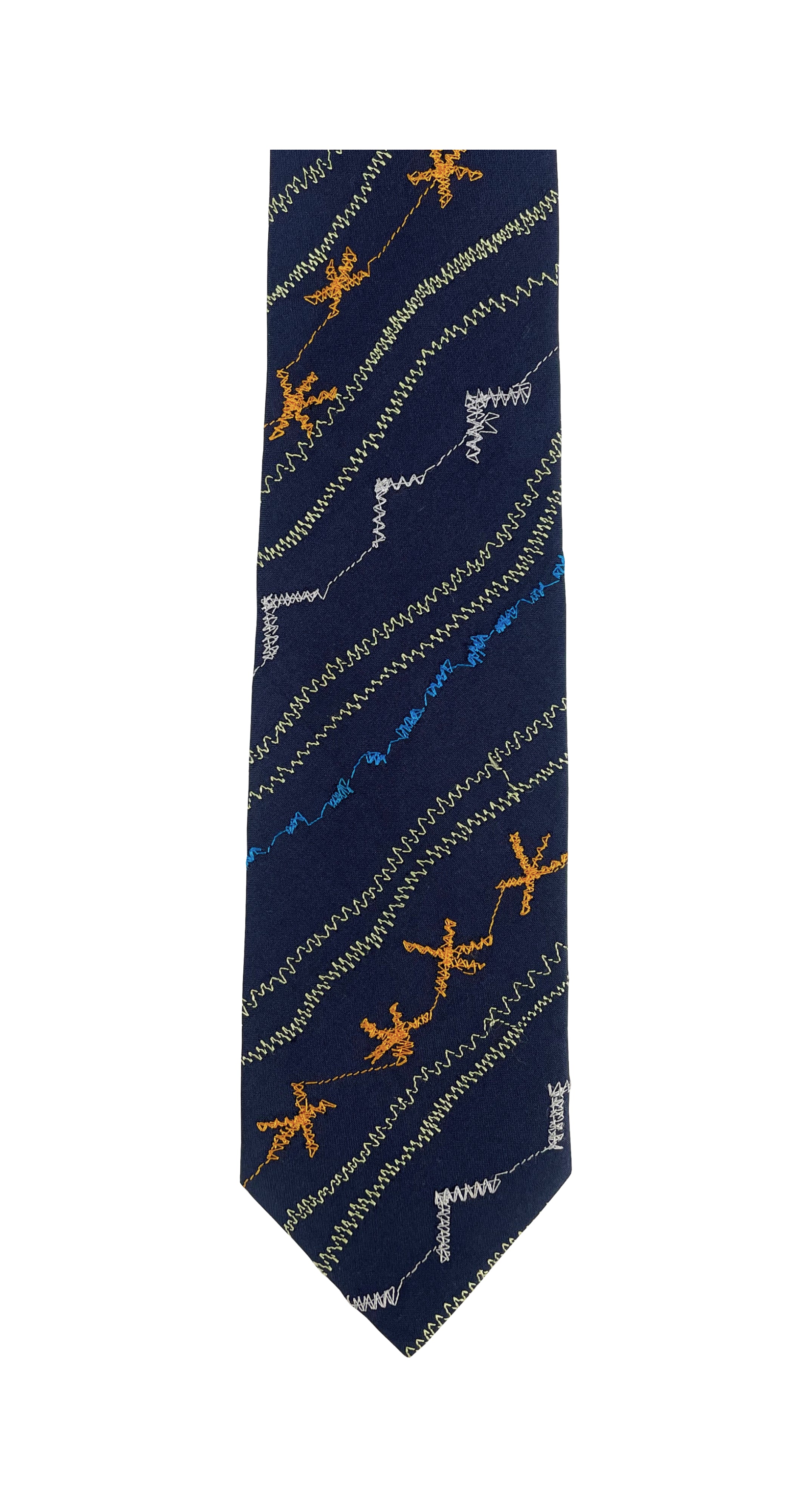 1980s Embroidered Navy Blue Silk Men's Tie