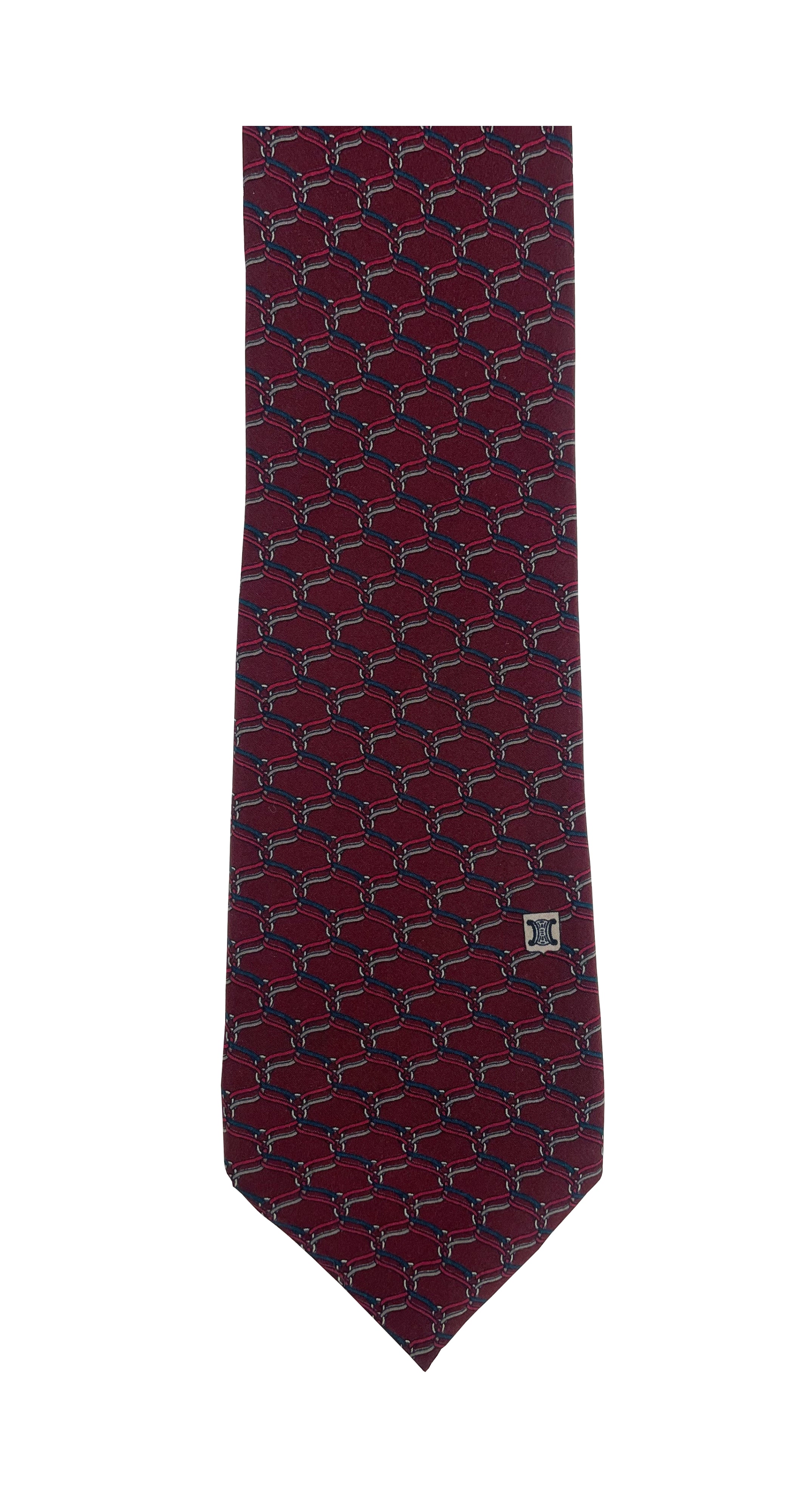 1980s Chain-Link Print Burgundy Silk Men's Tie