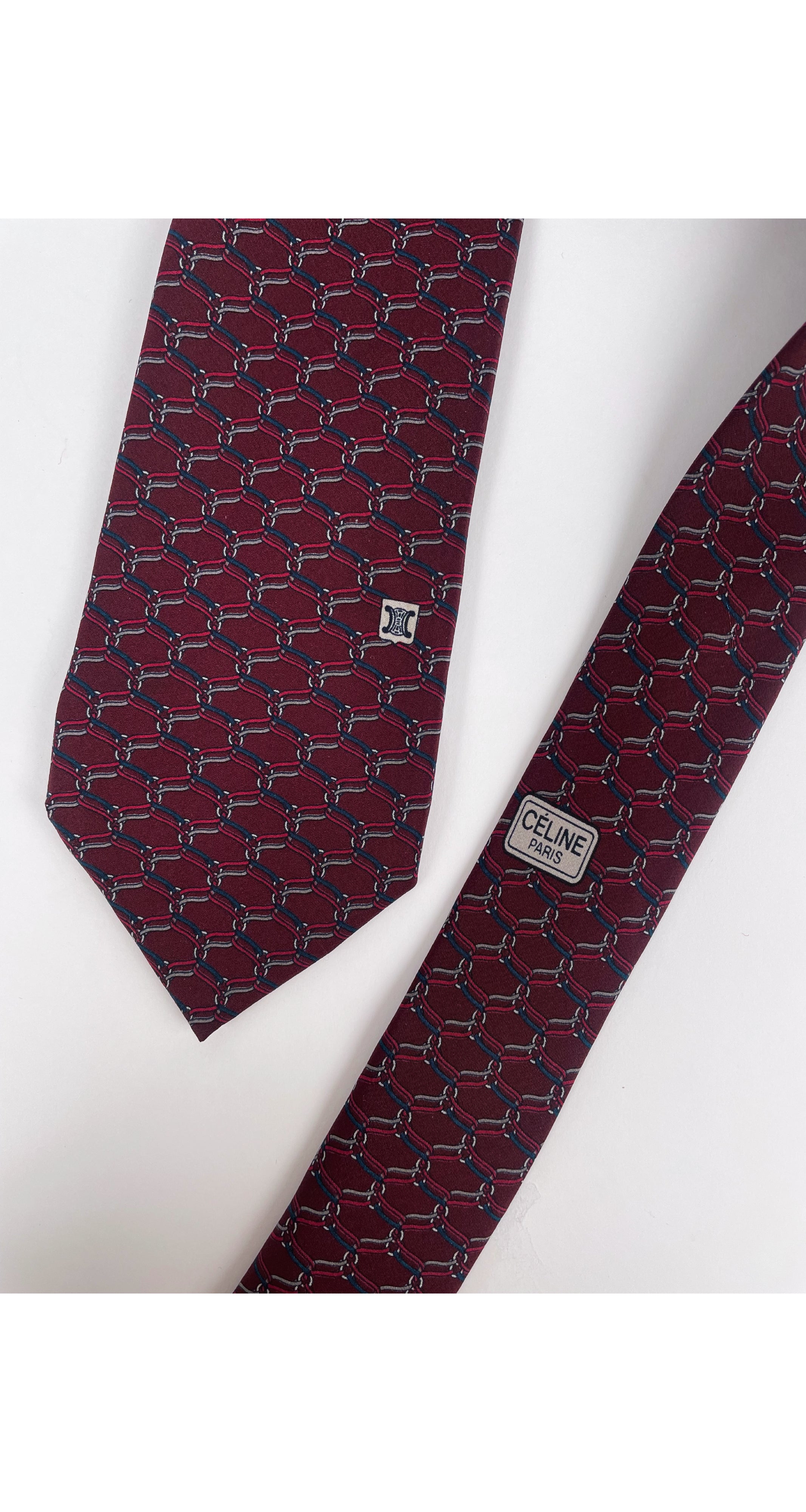 1980s Chain-Link Print Burgundy Silk Men's Tie