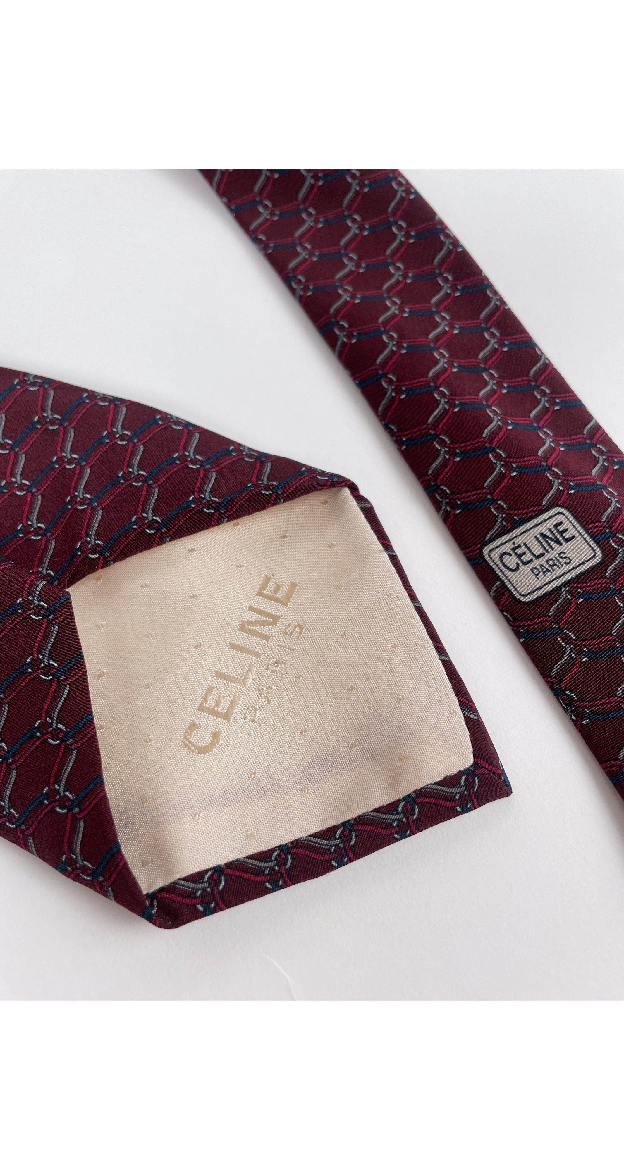 1980s Chain-Link Print Burgundy Silk Men's Tie