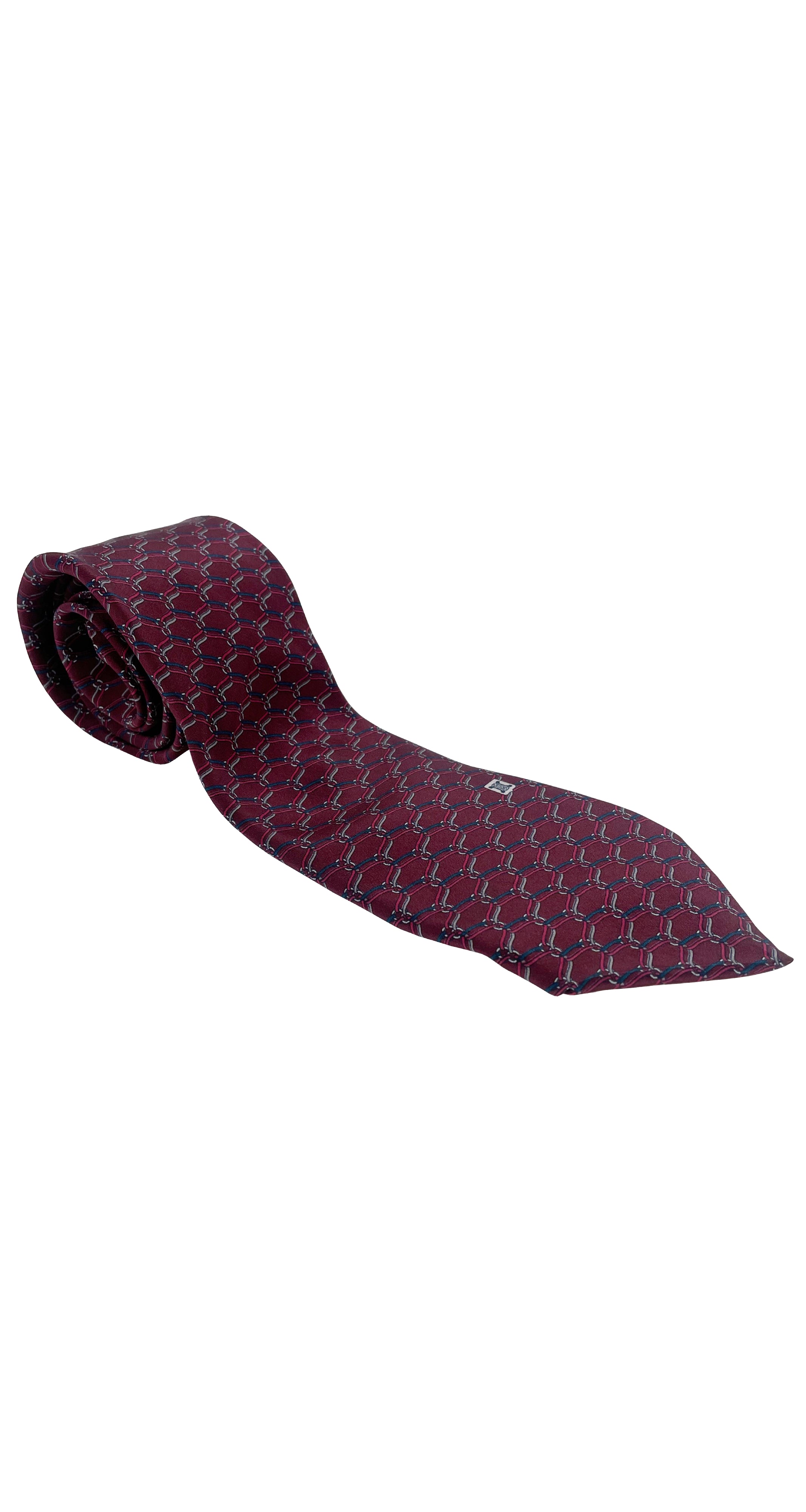 1980s Chain-Link Print Burgundy Silk Men's Tie