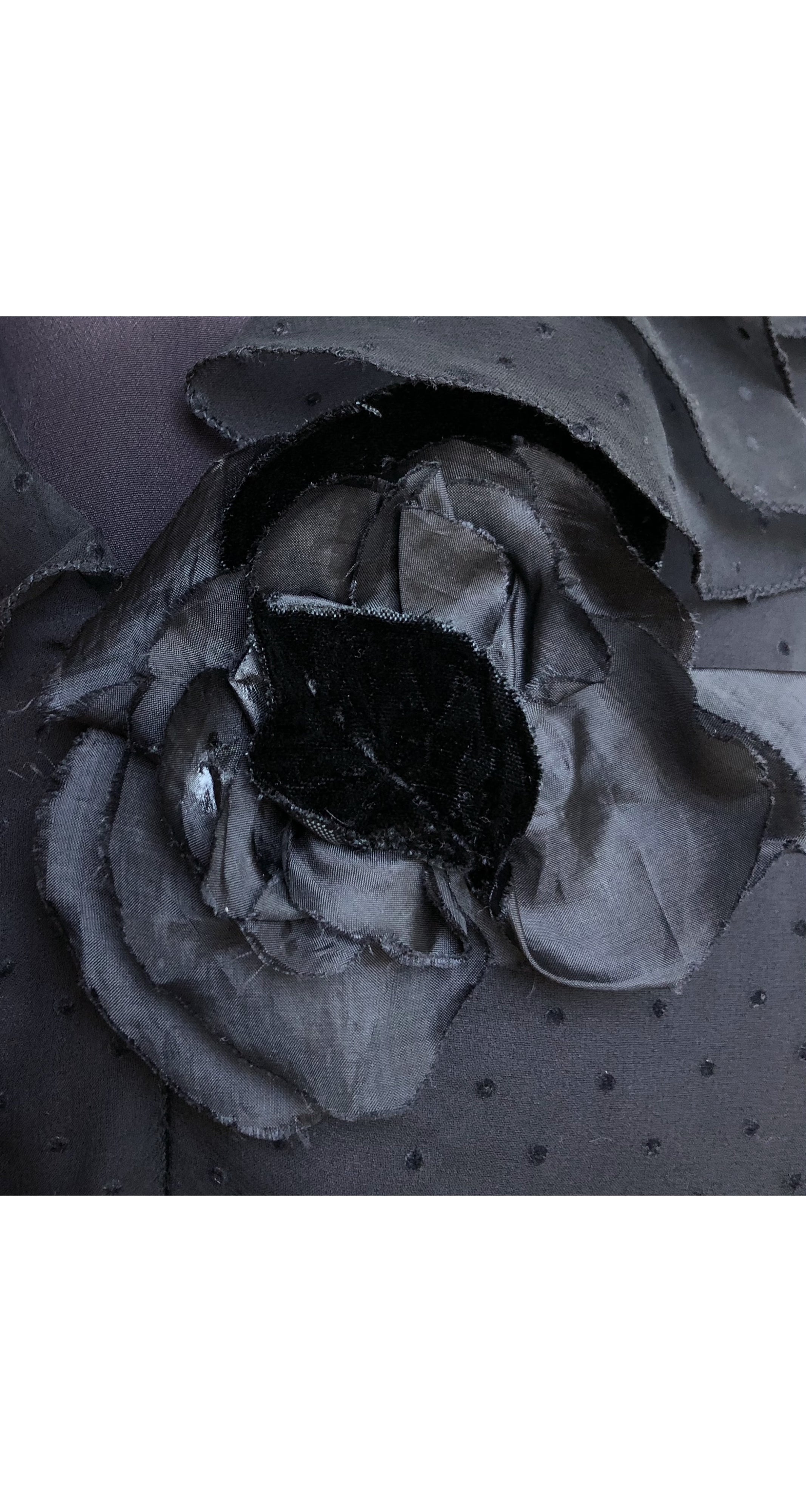 1970s Black Polka-Dot Tiered Ruffle Gown