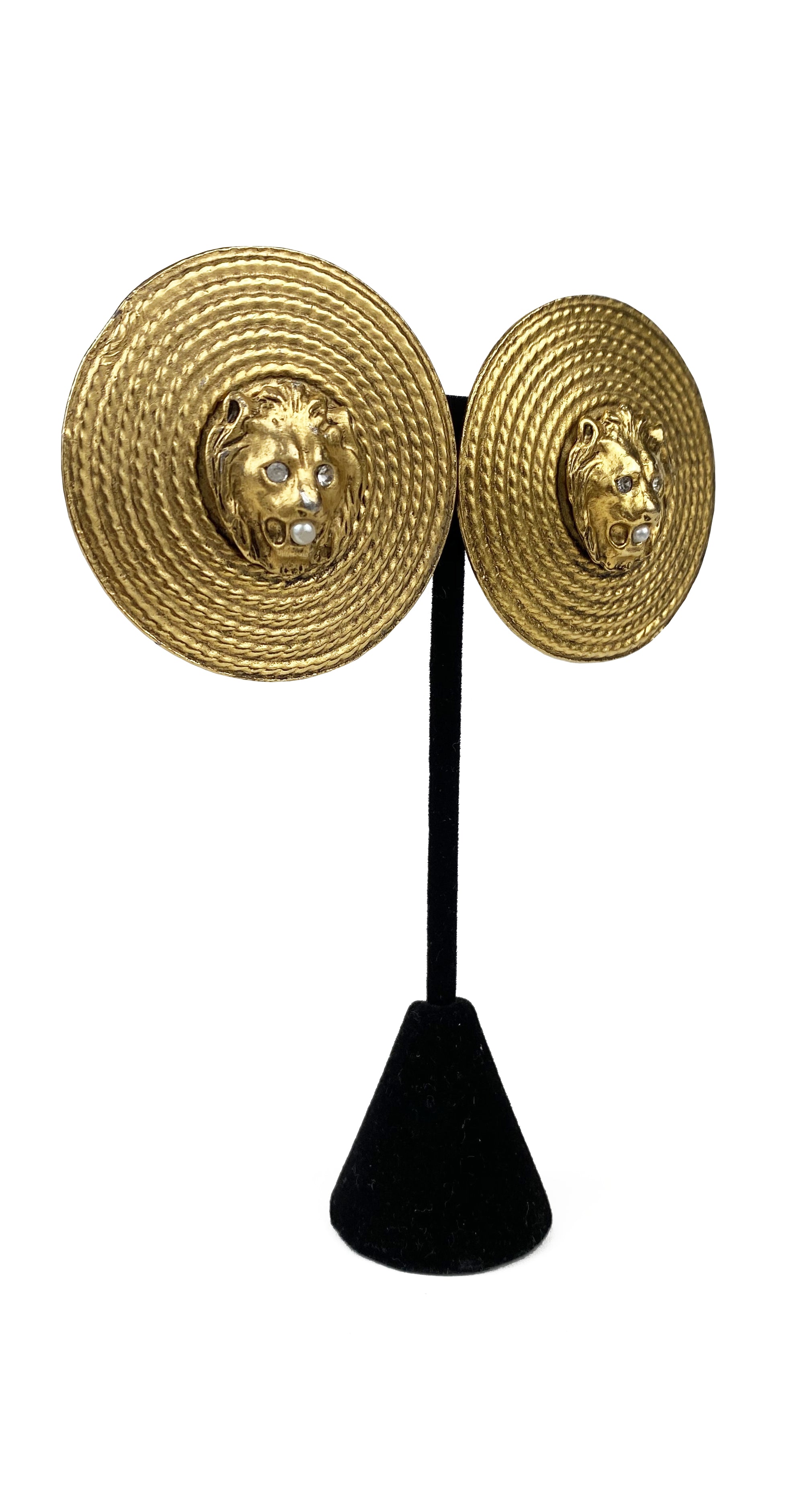 1980s Lion Head Medallion Gold-Tone Clip-On Earrings