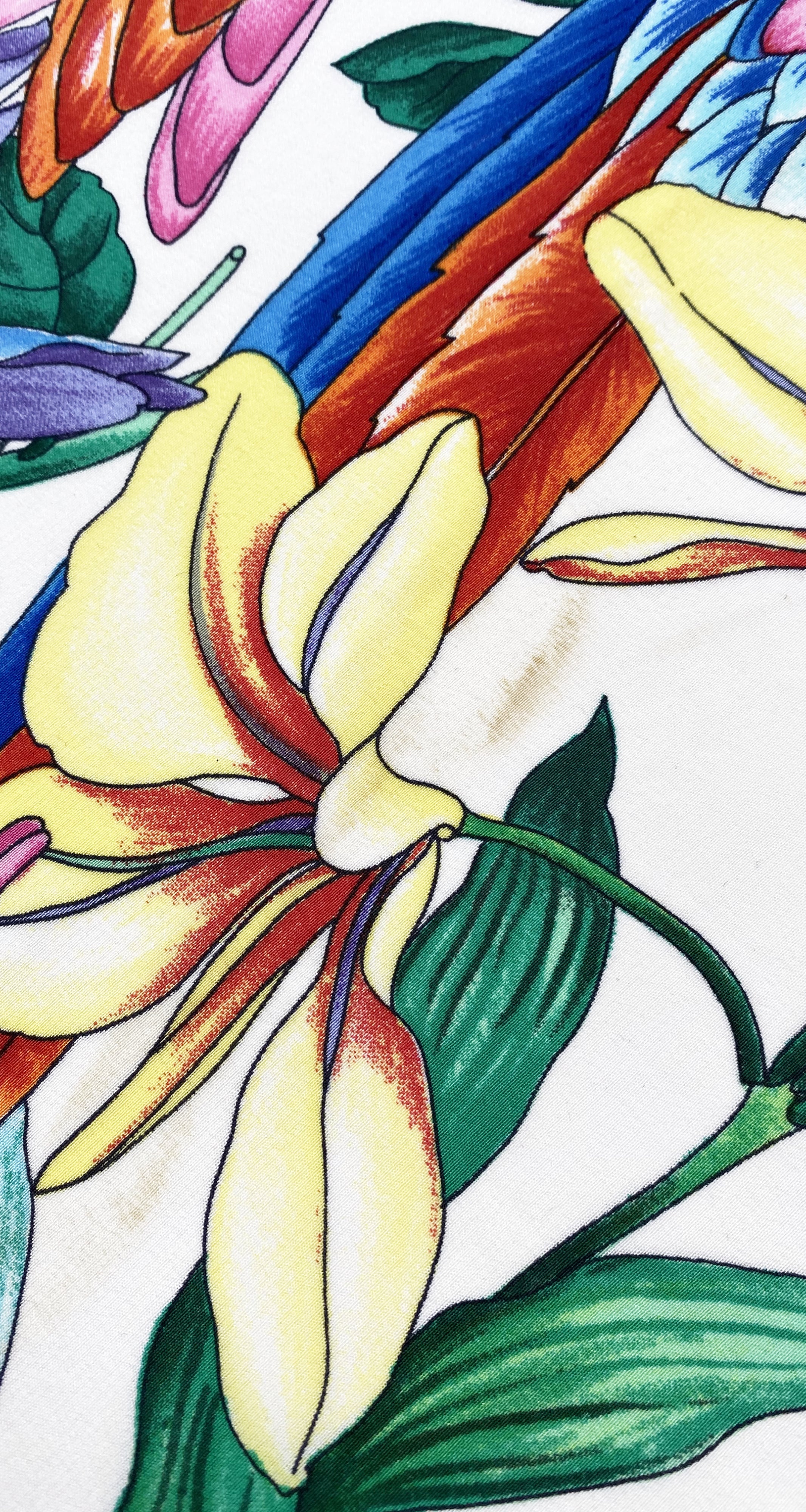 1980s Macaw Parrot Jungle Print Silk Scarf