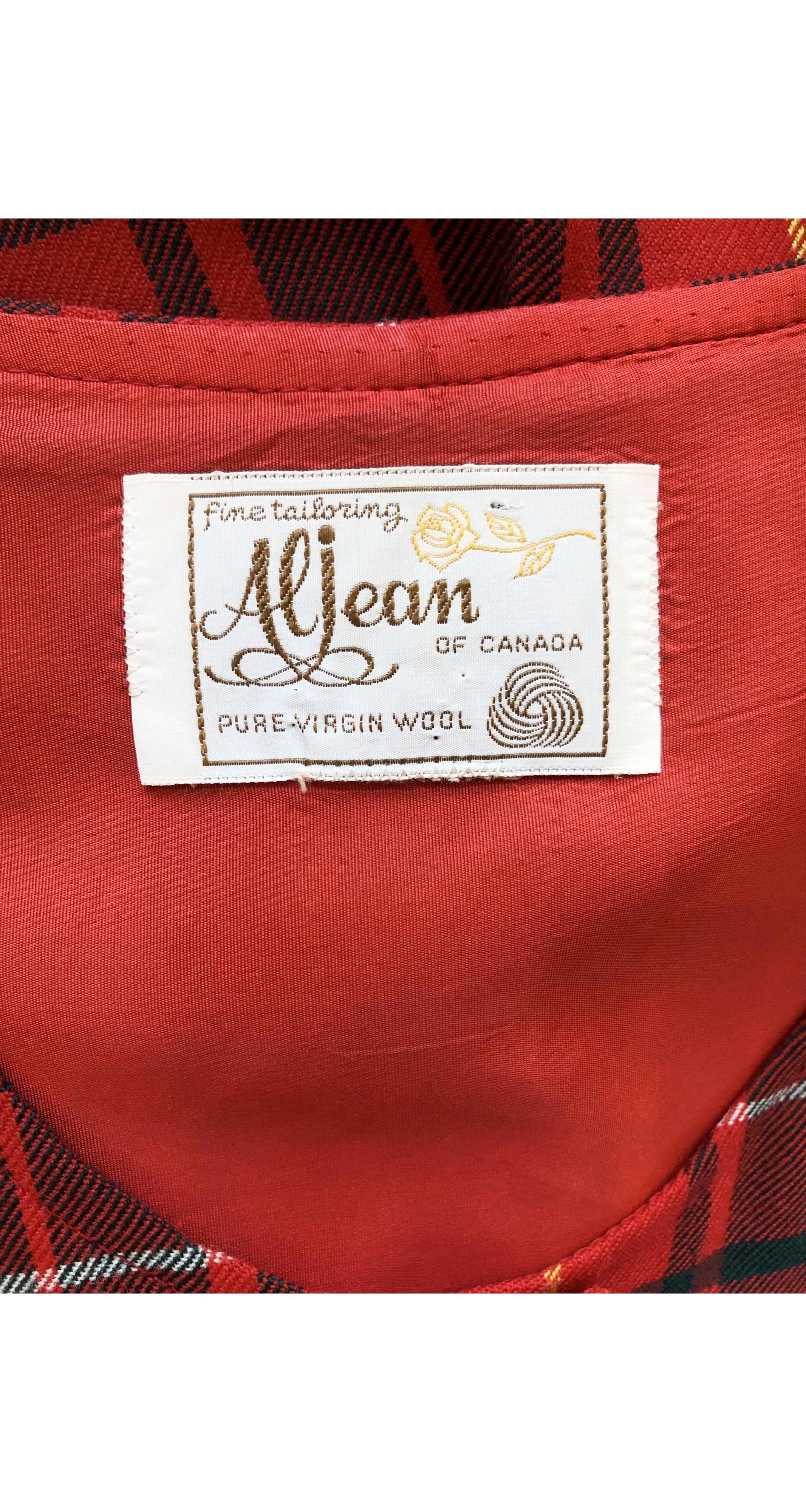 1970s Red Plaid Wool Sleeveless Jumpsuit